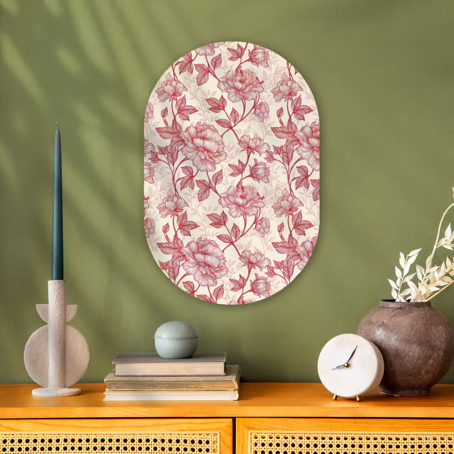 Pioenrozen - Modern - Rood Wandcirkel Ovaal Forex klein 630 -sfeer2