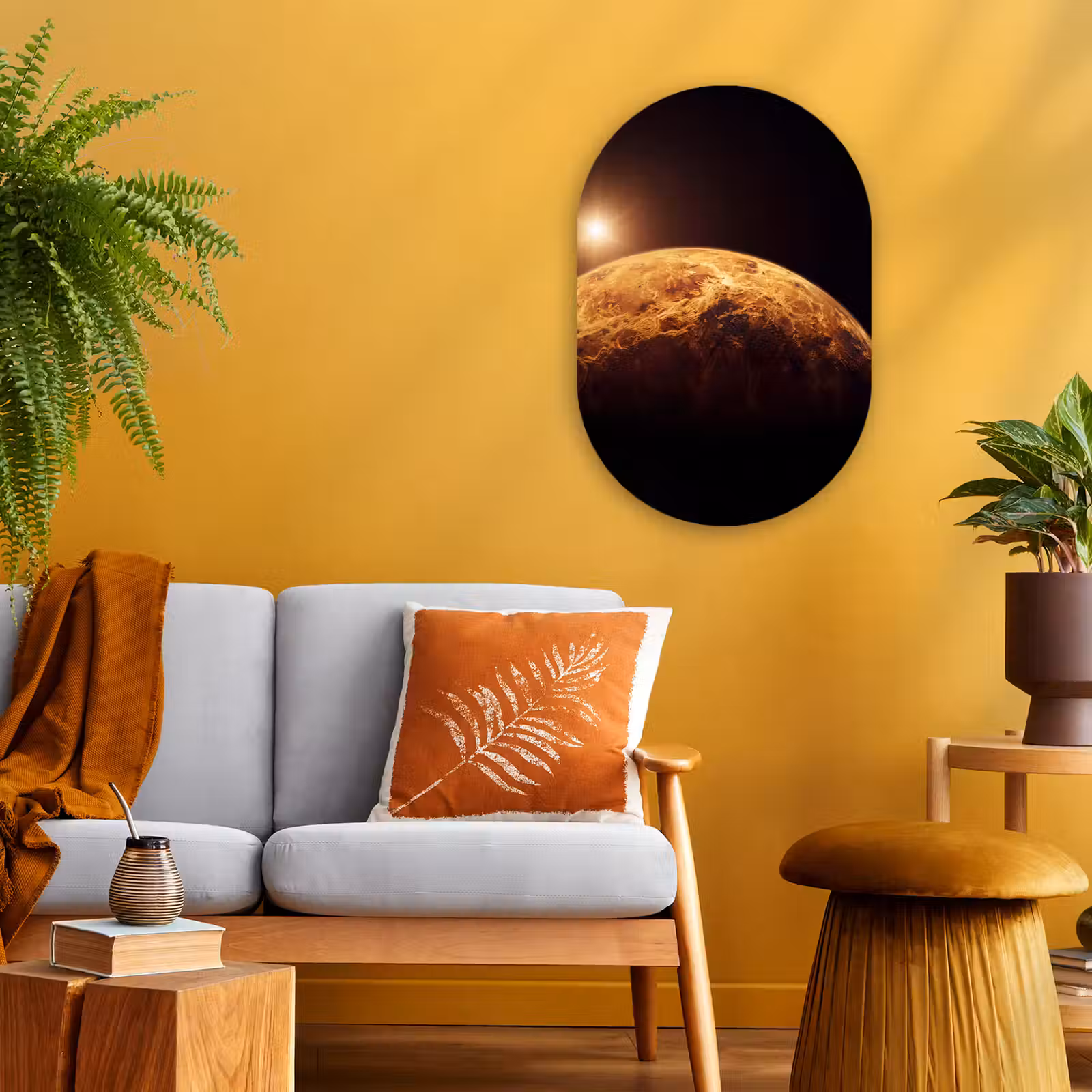 Oval - Plastic - Planet - Space - Orange - Planeet - Ruimte - Oranje Wandcirkel Ovaal Forex klein