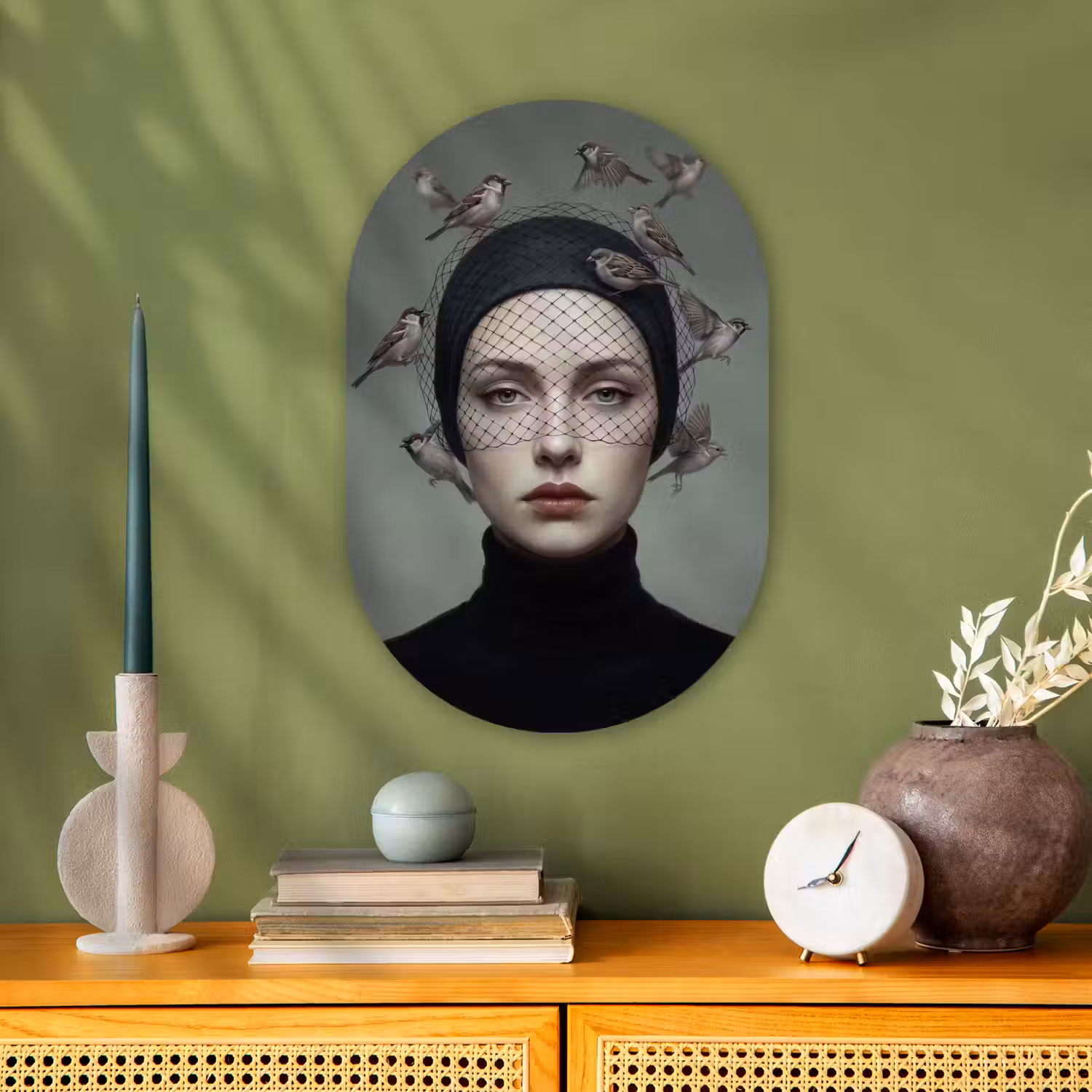 Portret - Vogels - Zwart Wandcirkel Ovaal Forex klein -sfeer2