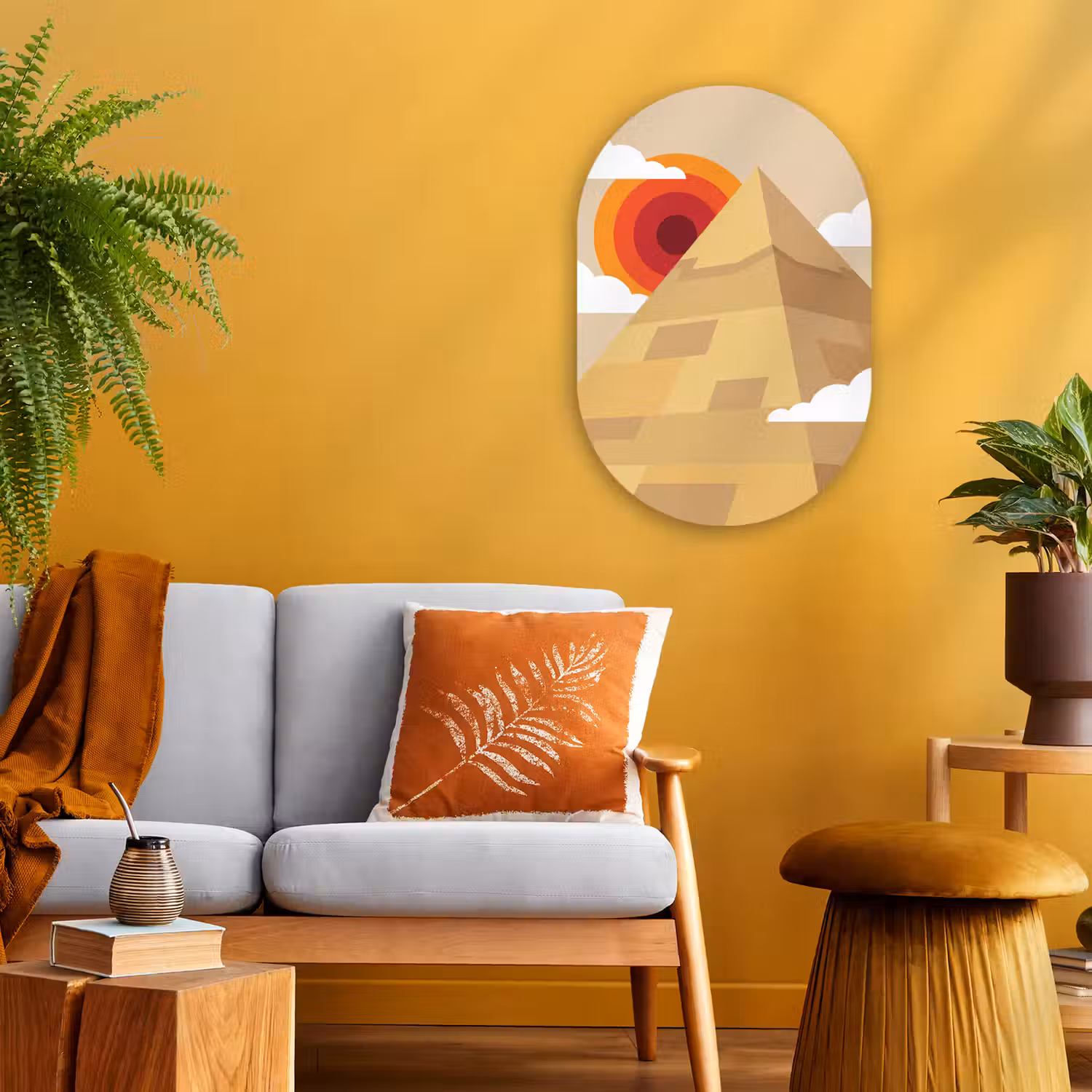 Piramide - Zon - Woestijn - Modern - Oranje Wandcirkel Ovaal Forex klein -sfeer4