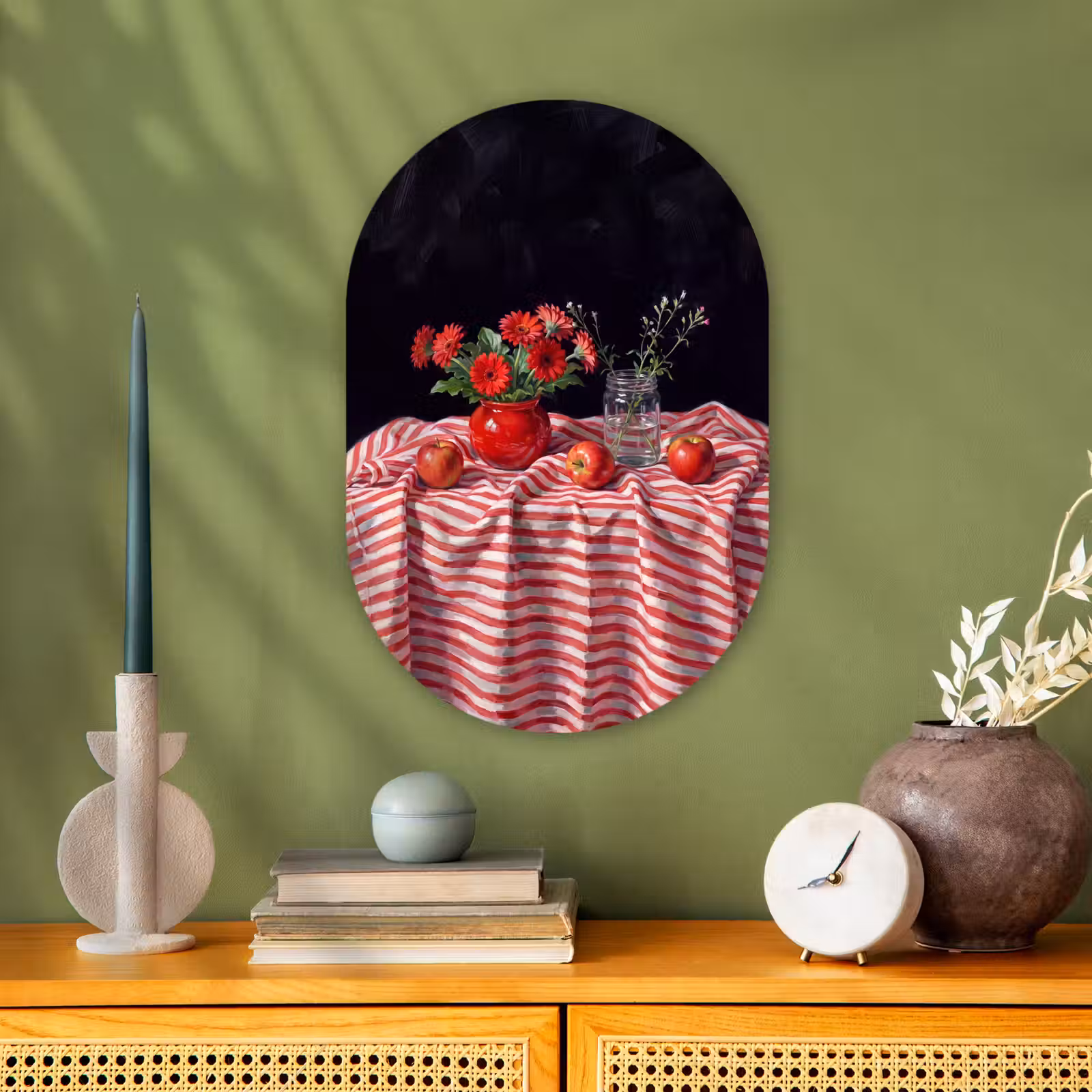 Oval - Plastic - Red Flowers - Vase - Rode bloemen - Vaas Wandcirkel Ovaal Forex klein