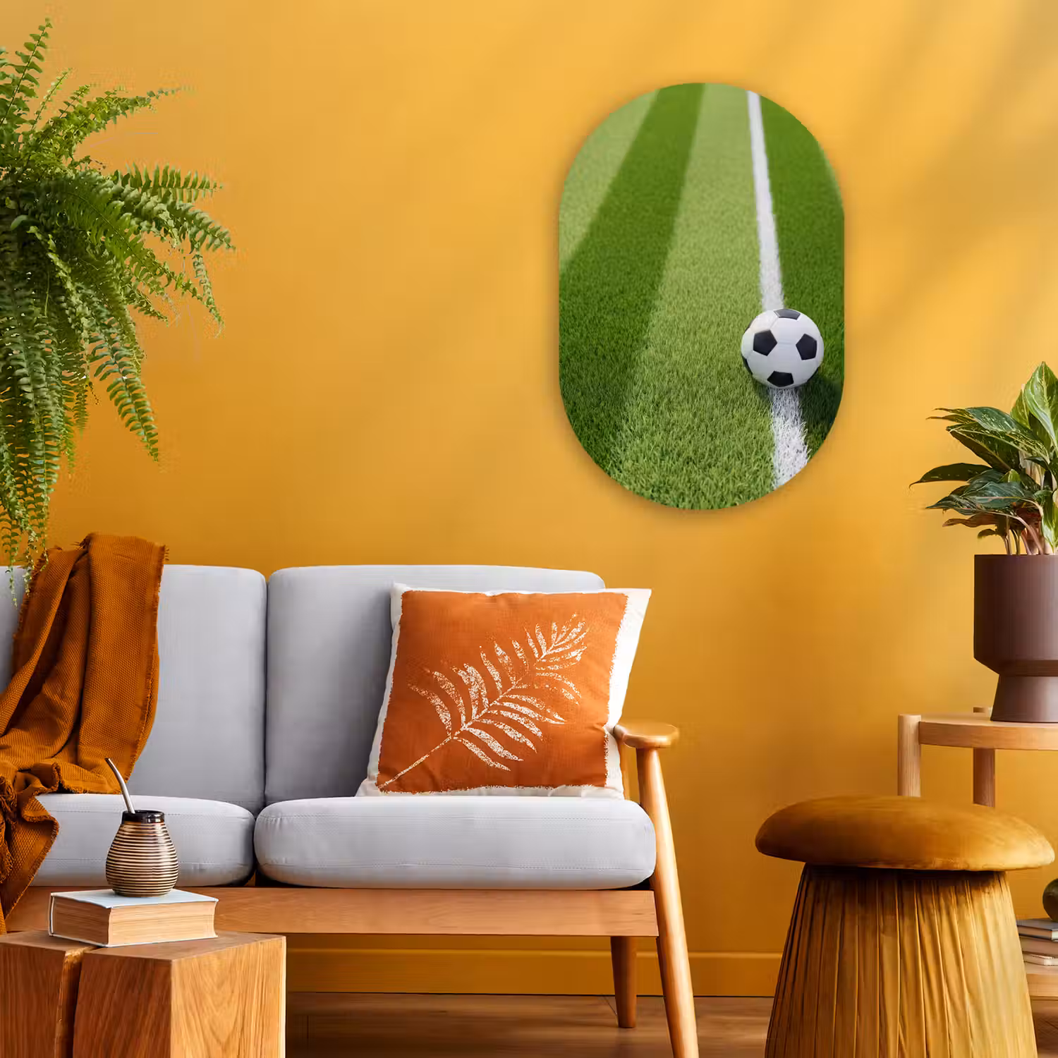 Voetbal - Grasveld - Sport - Groen Wandcirkel Ovaal Forex klein -sfeer4
