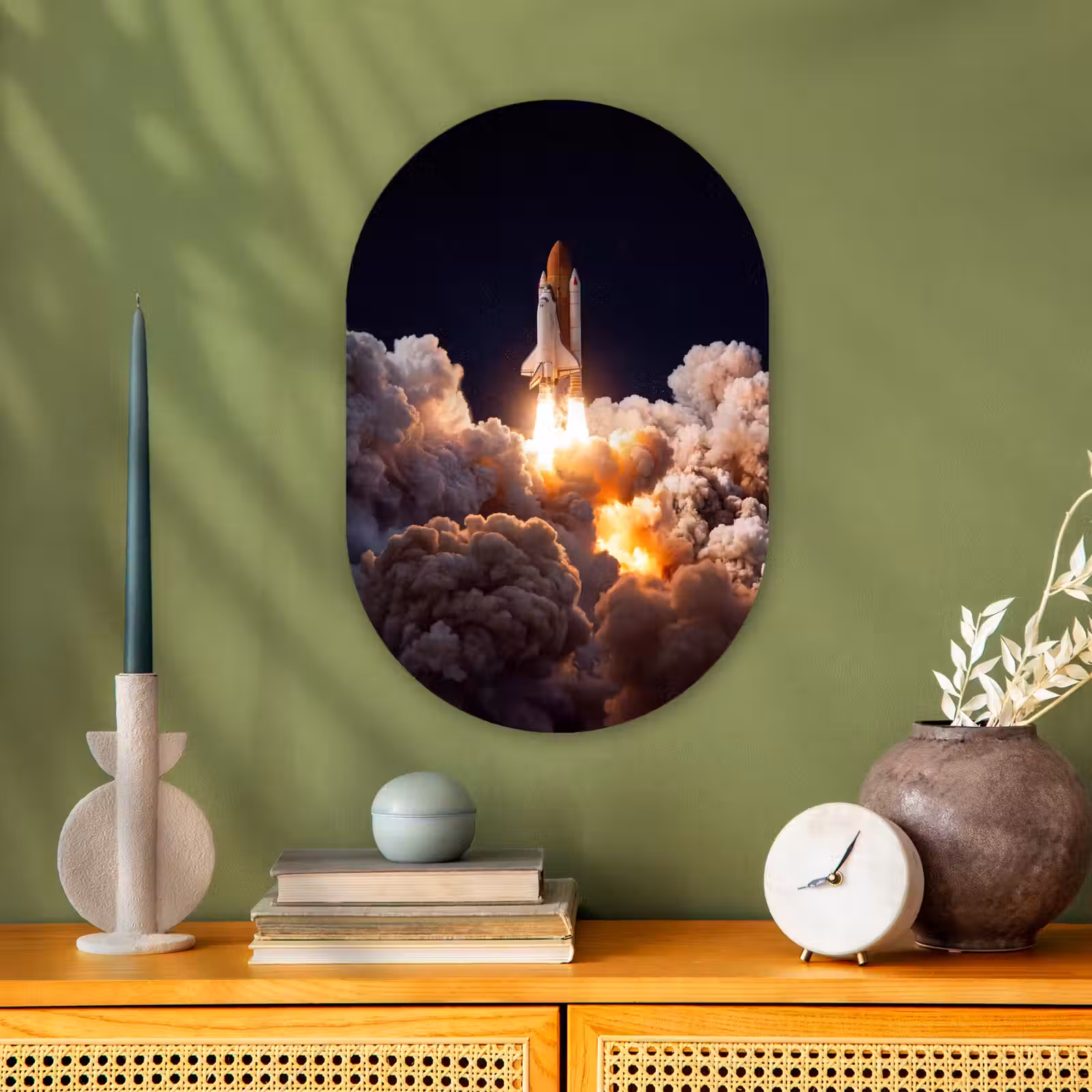 Oval - Plastic - Spacecraft - Launch - Stars - Ruimtevaartuig - Lancering - Sterren Wandcirkel Ovaal Forex klein