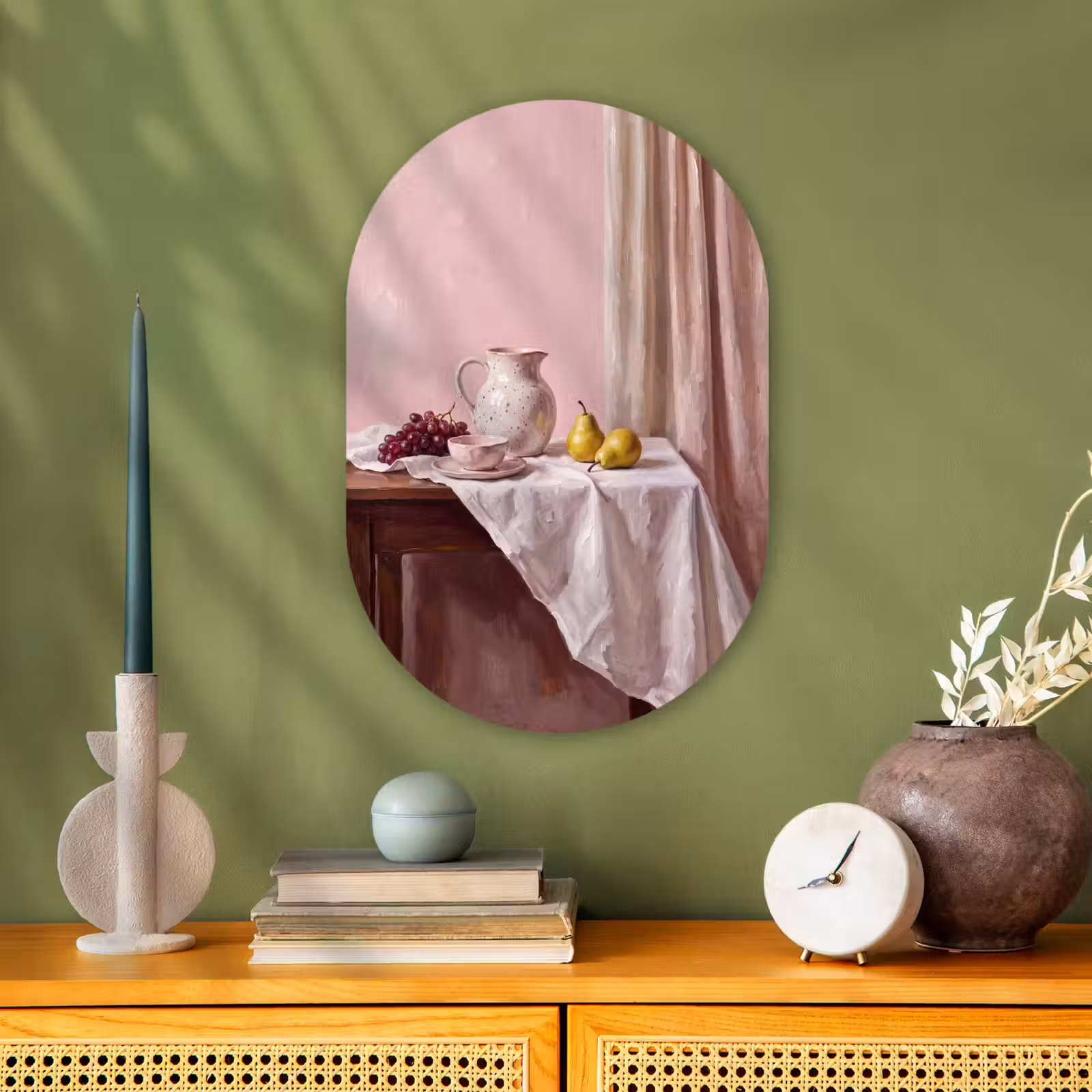 Oval - Plastic - Still Life - Fruit - Pink - Stilleven - Fruit - Roze Wandcirkel Ovaal Forex klein