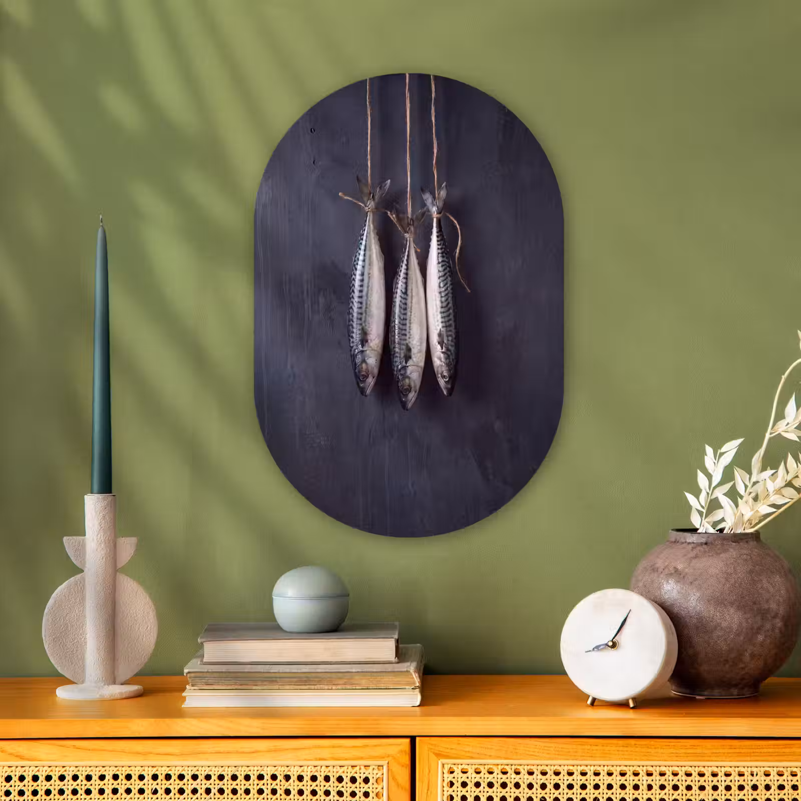 Oval - Plastic - Three Fish - Rope - Drie vissen - Touw Wandcirkel Ovaal Forex klein