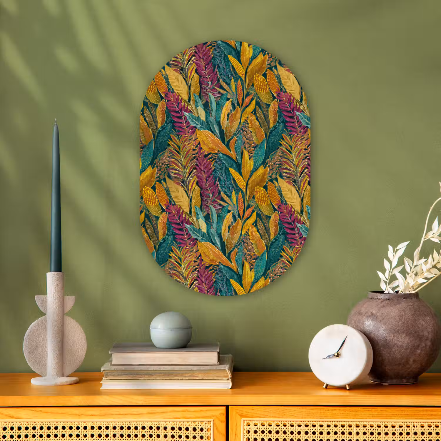 Tropische - Botanisch - Patroon - Kleurrijk - Exotisch Wandcirkel Ovaal Forex klein 630 -sfeer2