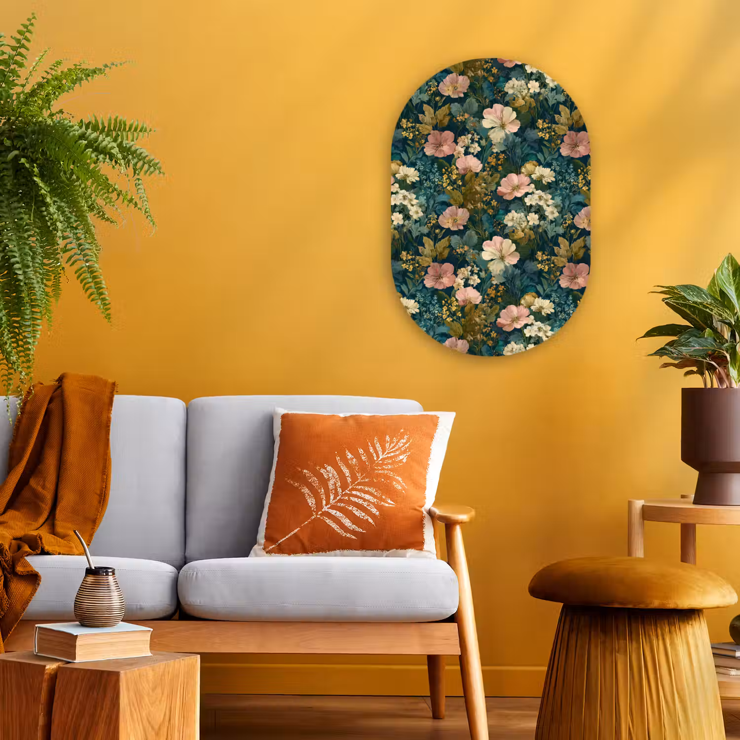 Wilde bloemen - Botanisch - Patroon - Roze - Romantisch Wandcirkel Ovaal Forex klein 630 -sfeer4