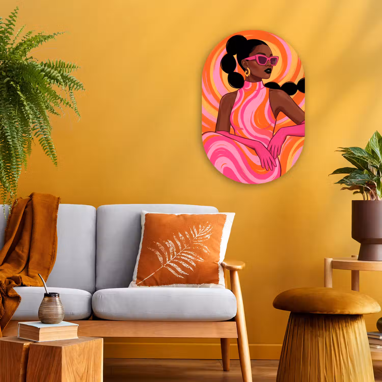 Vrouw - Portret - Kunst - Abstract - Roze Wandcirkel Ovaal Forex klein -sfeer4