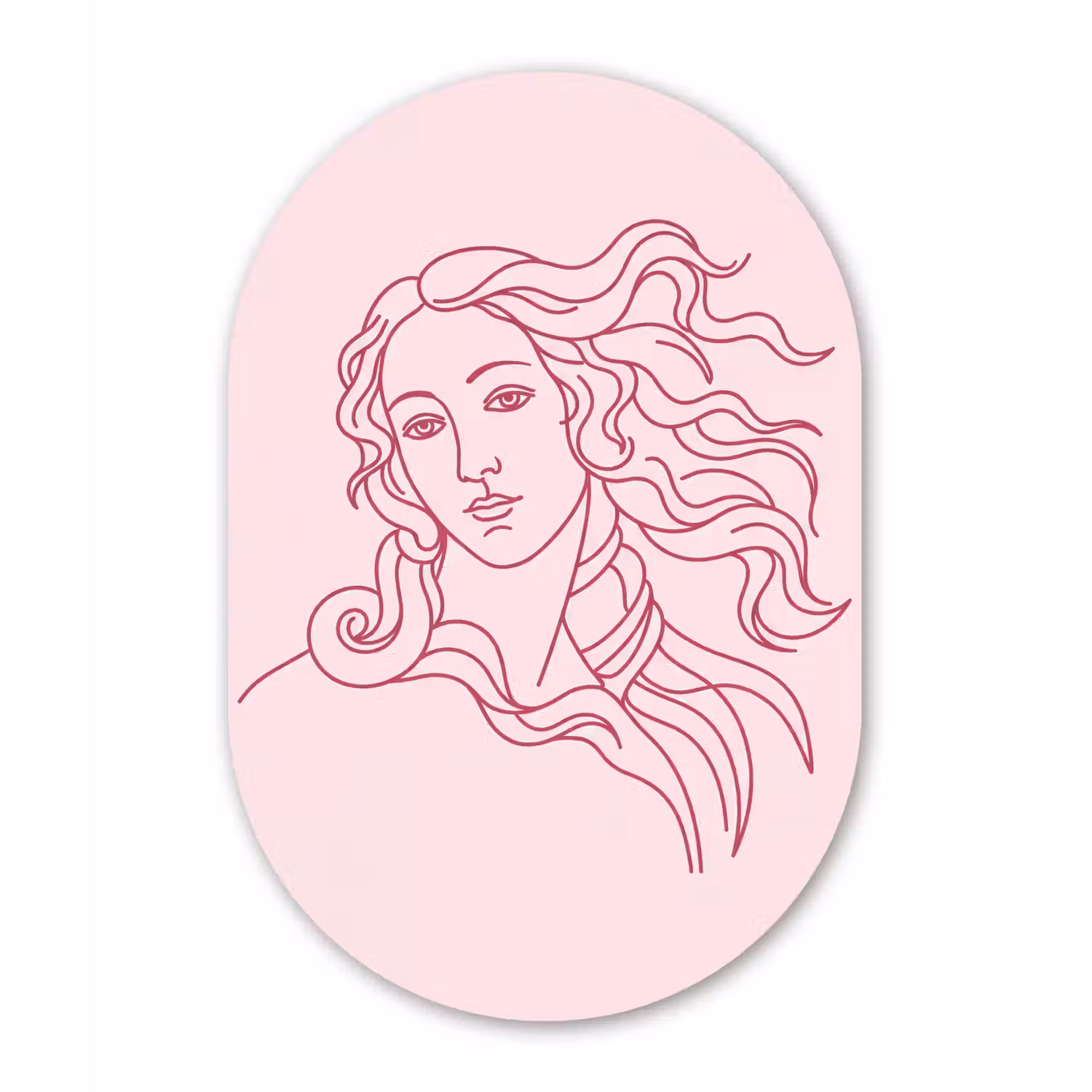 Vrouw - Portret - Klassiek - Line-art - Roze Wandcirkel Ovaal Forex klein -3d