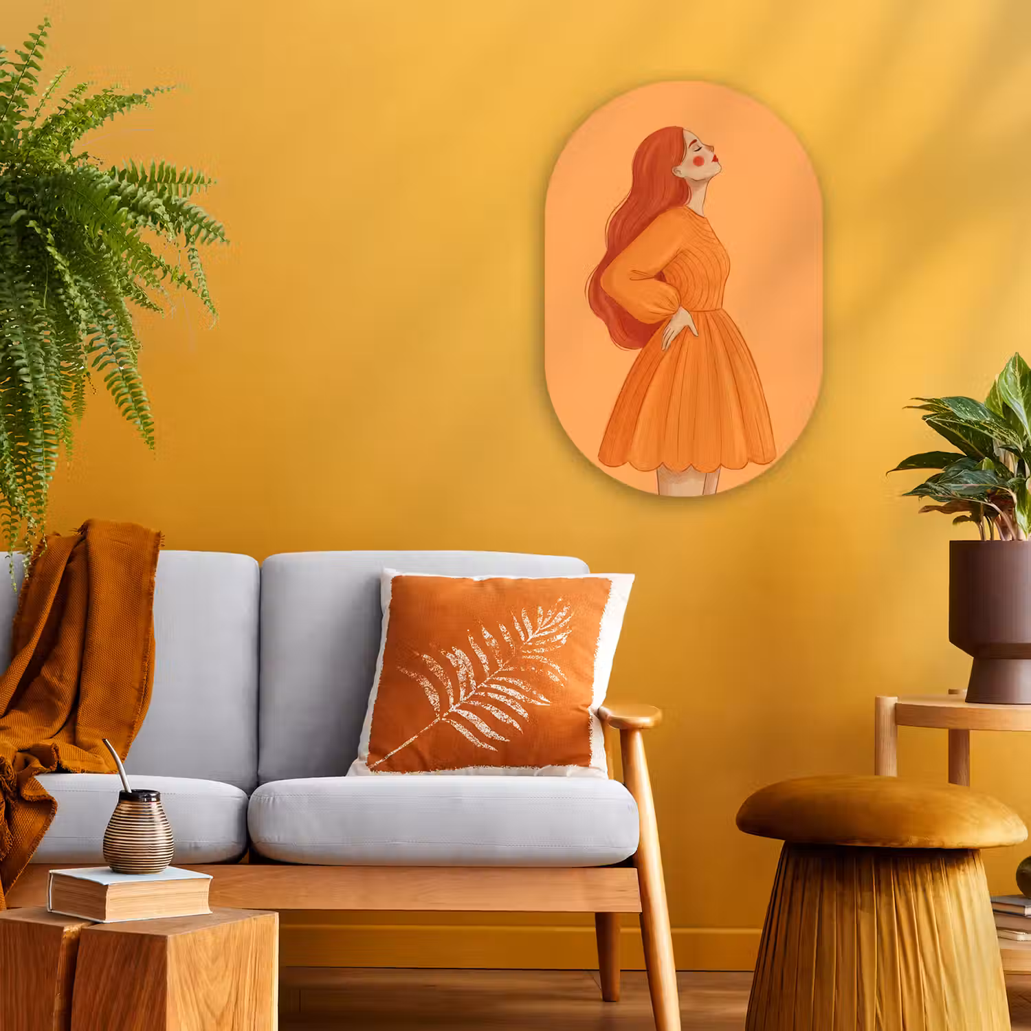 Vrouw - Profiel - Mensen - Modern - Oranje Wandcirkel Ovaal Forex klein -sfeer4