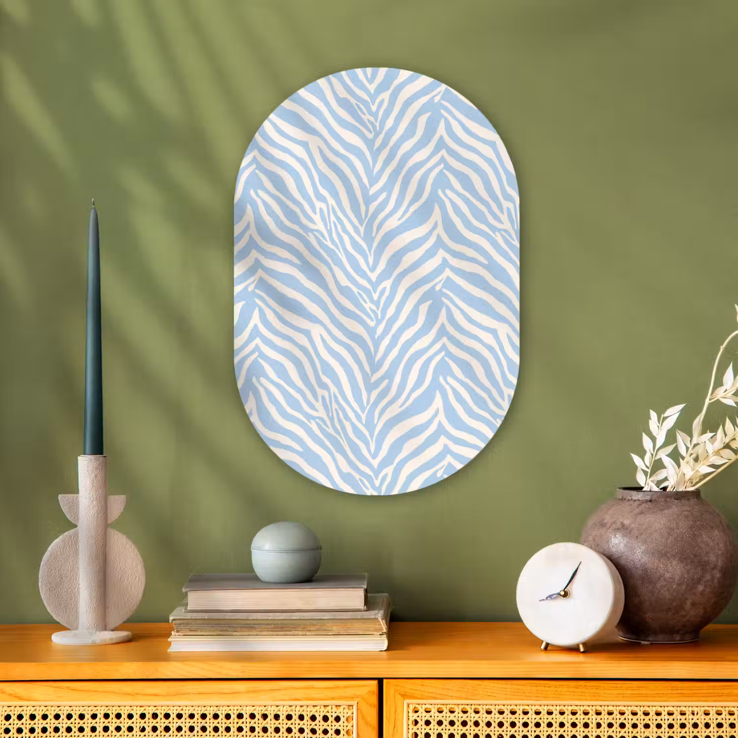 Zebra - Motief - Blauw - Wit Wandcirkel Ovaal Forex klein 630 -sfeer2