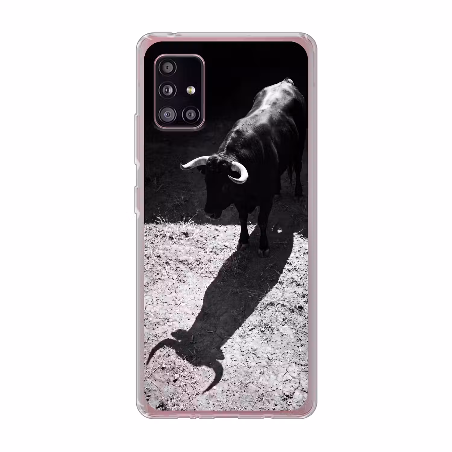 Stier - Schaduw - Dieren - Contrast - Zwart-wit Telefoonhoesje Samsung Galaxy A51 5G klein -3d