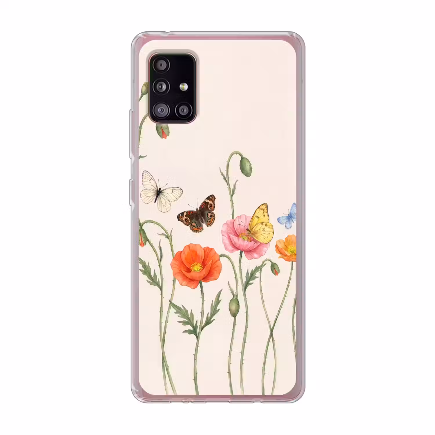 Vlinders - Klaprozen - Illustratie - Kleurrijk Telefoonhoesje Samsung Galaxy A51 5G klein -3d