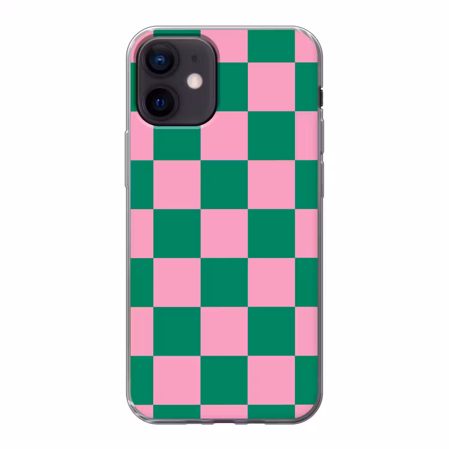 Schaakbord patroon - Groen - Roze - Blokjes Telefoonhoesje iPhone 12 Mini klein -3d