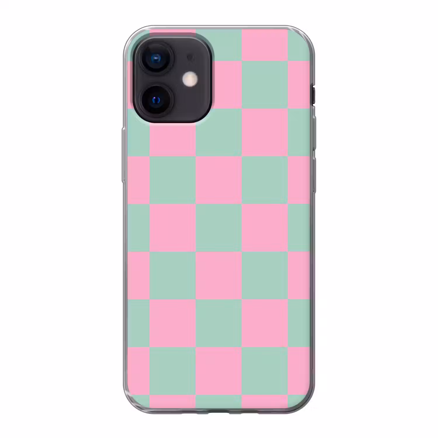 Schaakbord patroon - Groen - Roze - Blokjes Telefoonhoesje iPhone 12 Mini klein -3d