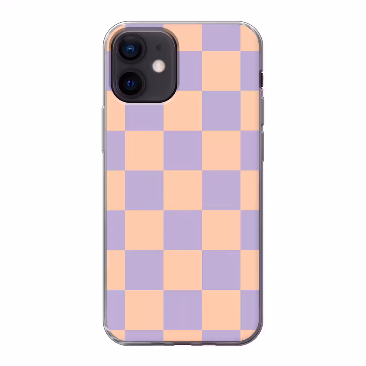 Schaakbord patroon - Paars - Roze - Blokjes Telefoonhoesje iPhone 12 Mini klein -3d