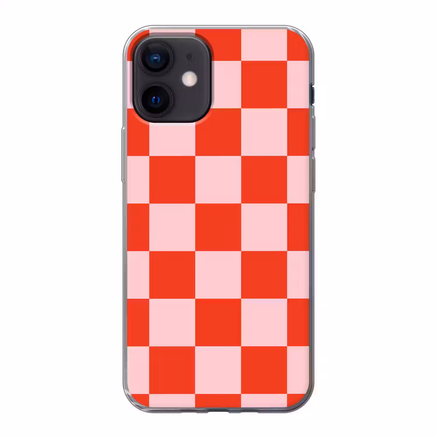 Schaakbord patroon - Rood - Roze - Blokjes Telefoonhoesje iPhone 12 Mini klein -3d