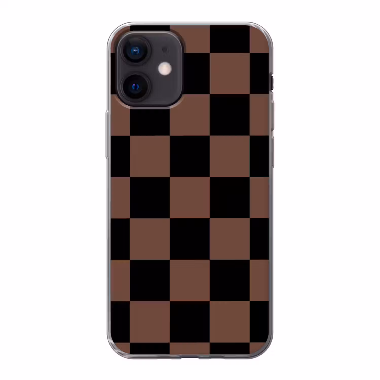 Schaakbord print - Bruin - Zwart - Blokjes Telefoonhoesje iPhone 12 Mini klein -3d