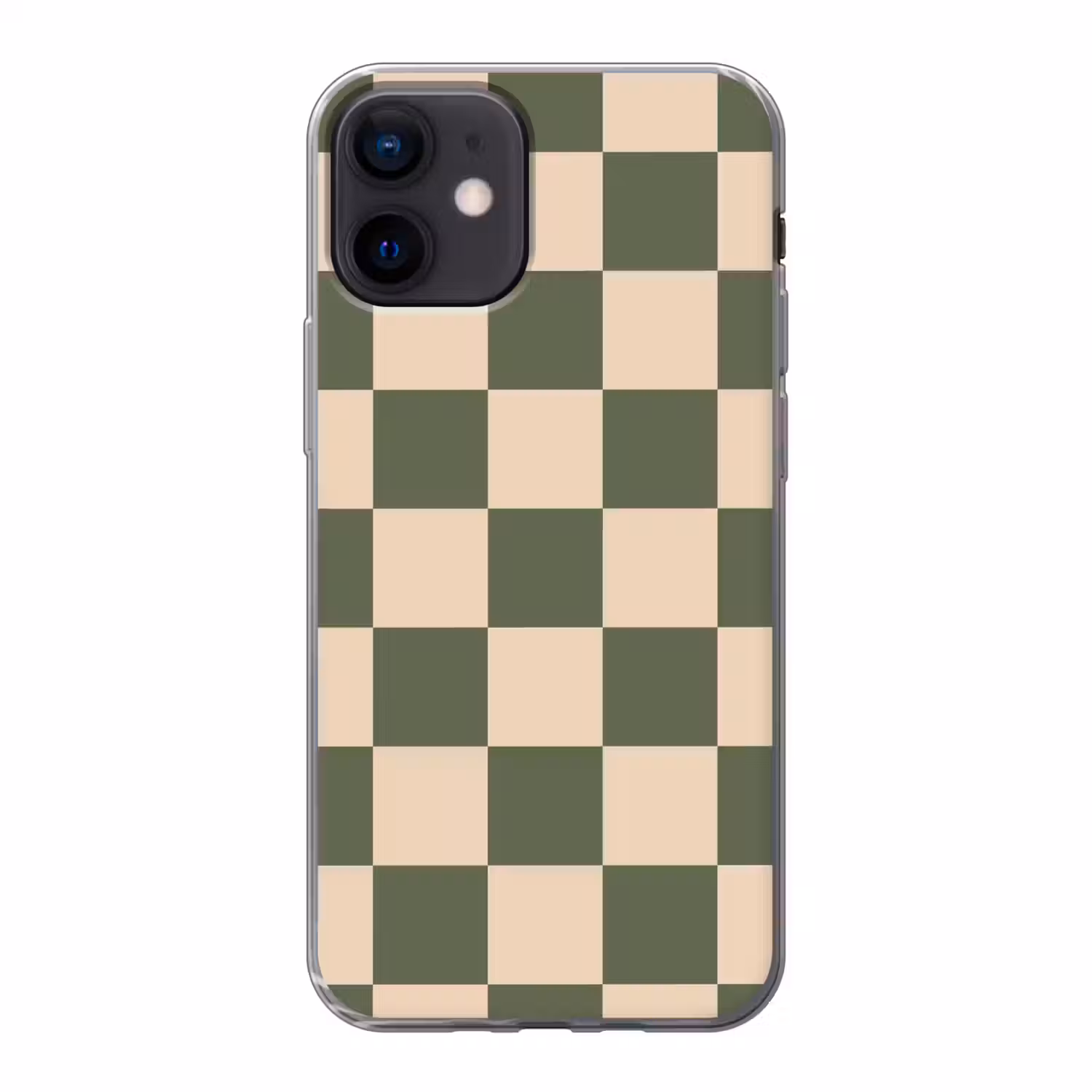Schaakbord print - Groen - Beige - Blokjes Telefoonhoesje iPhone 12 Mini klein -3d
