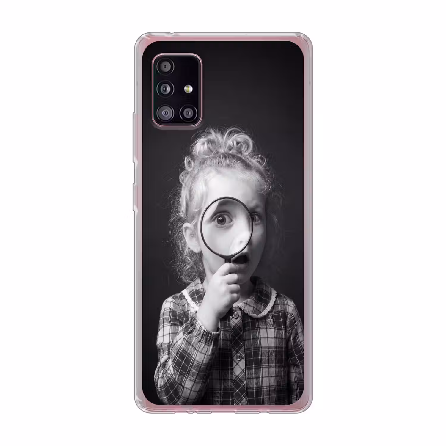 Kind - Vergrootglas - Portret - Zwart-wit Telefoonhoesje Samsung Galaxy A51 5G klein -3d