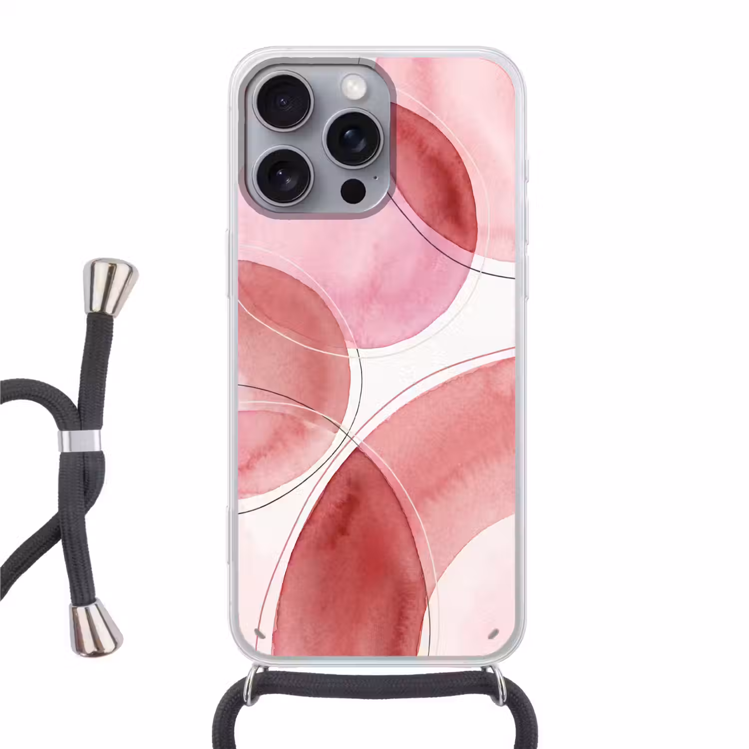Abstract - Cirkels - Modern - Roze - Kunst Hoesje iPhone 16 Pro Max met koord klein -3d