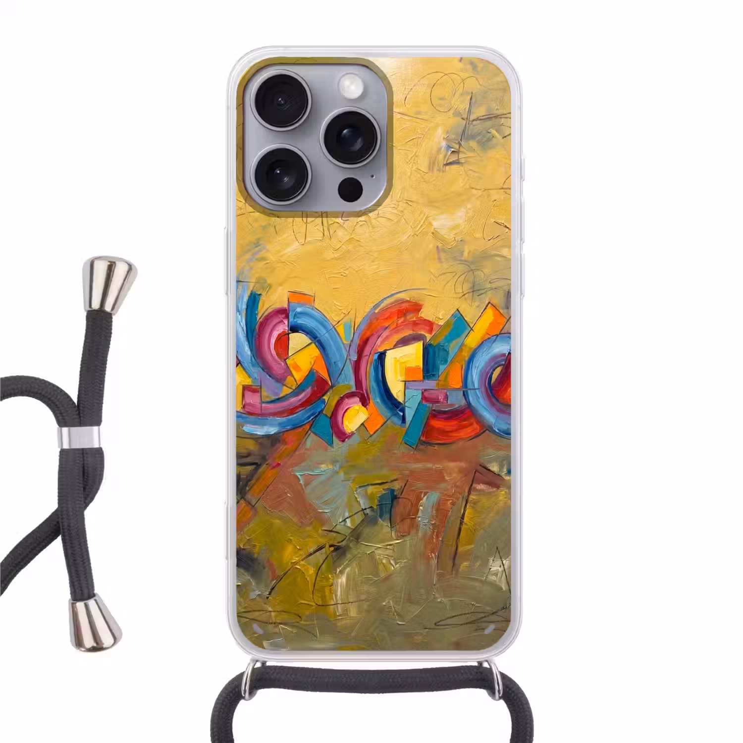 Abstract - Cirkels - Schilderij - Kleurrijk - Dynamisch Hoesje iPhone 16 Pro Max met koord klein -3d