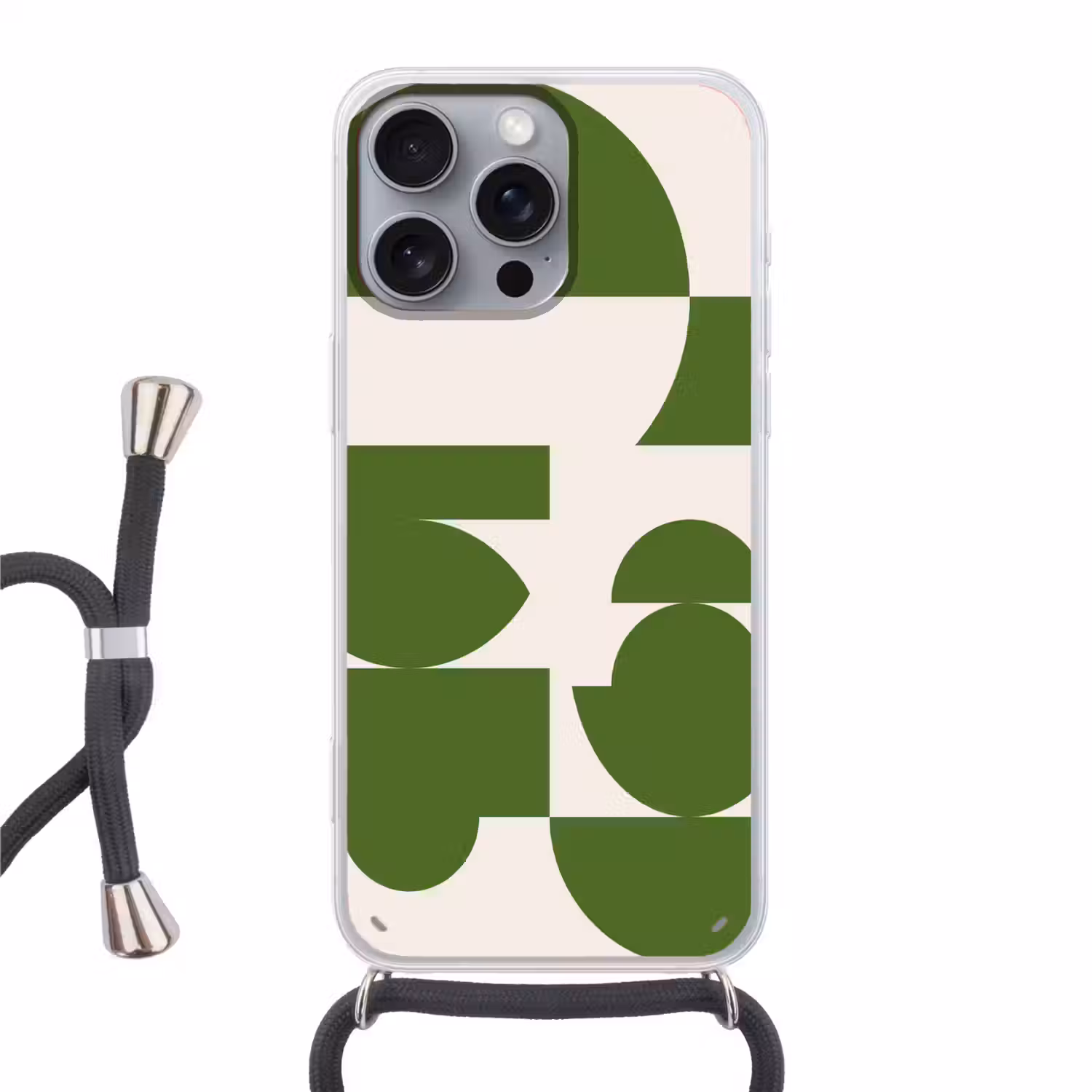Abstract - Geometrie - Modern - Groen - Wit Hoesje iPhone 16 Pro Max met koord klein -3d