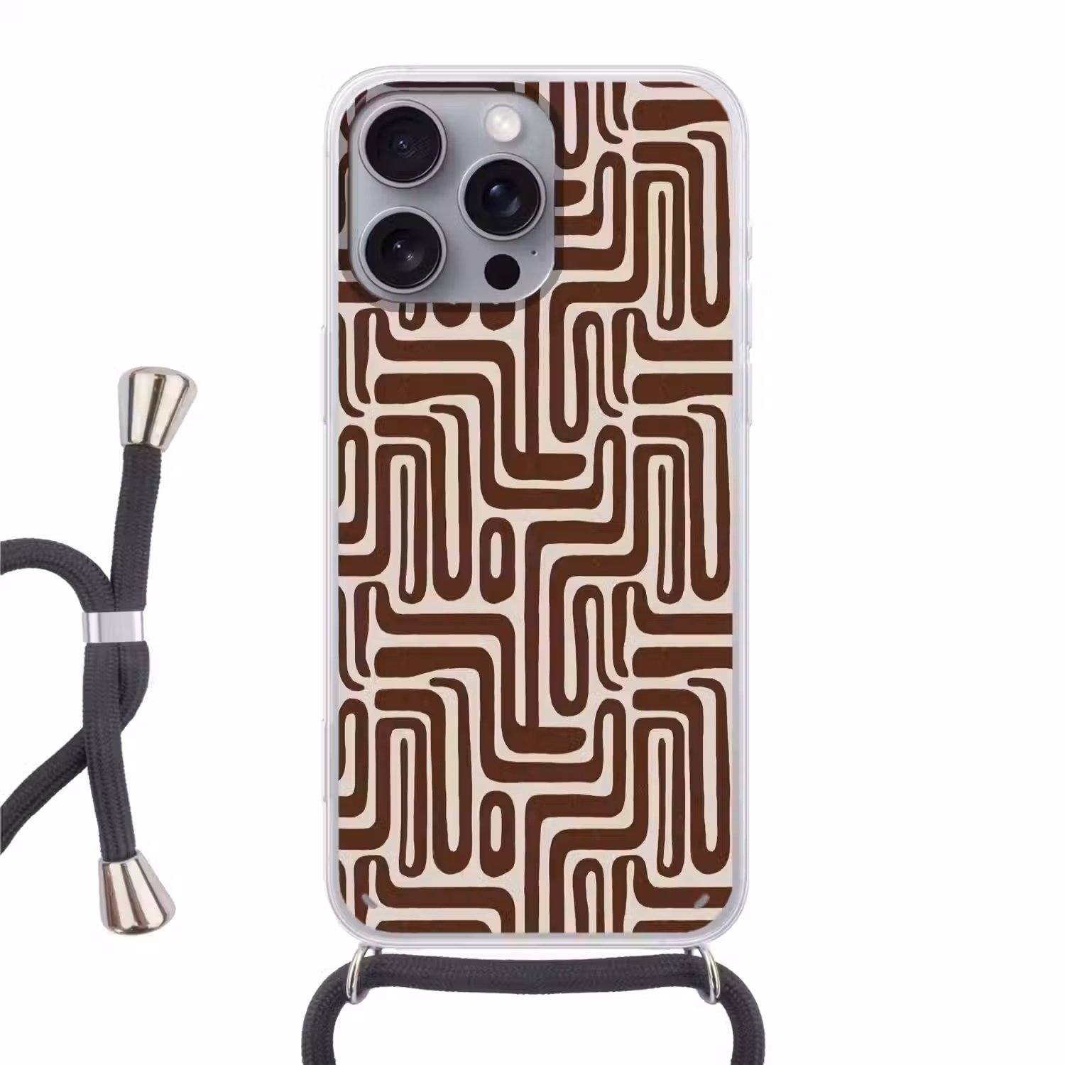 Abstract - Patroon - Bruin Hoesje iPhone 16 Pro Max met koord klein 804 -3d