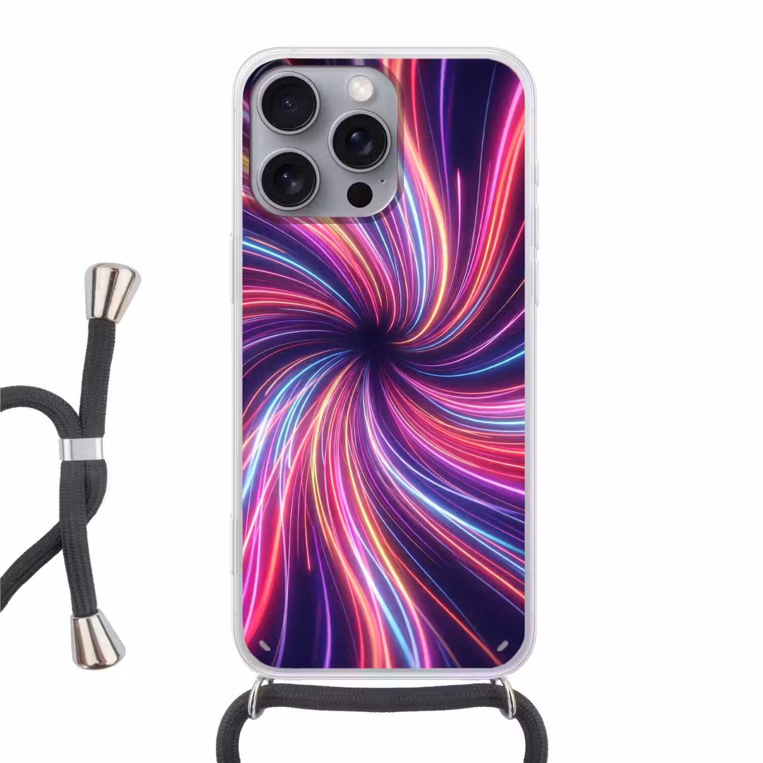 Abstract - Swirl - Futuristic - Neon Hoesje iPhone 16 Pro Max met koord klein -3d