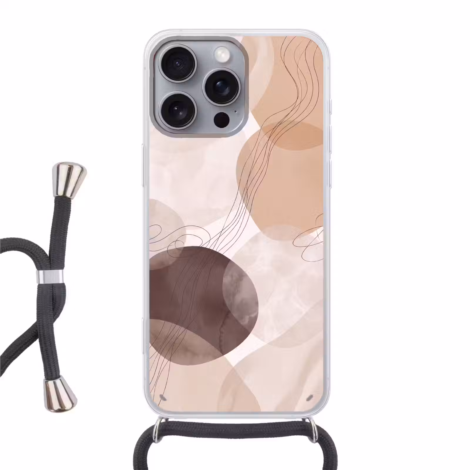 Phone case crossbody - Abstraction - Beige - Modern - Abstractie - Beige - Modern Hoesje iPhone 16 Pro Max met koord klein