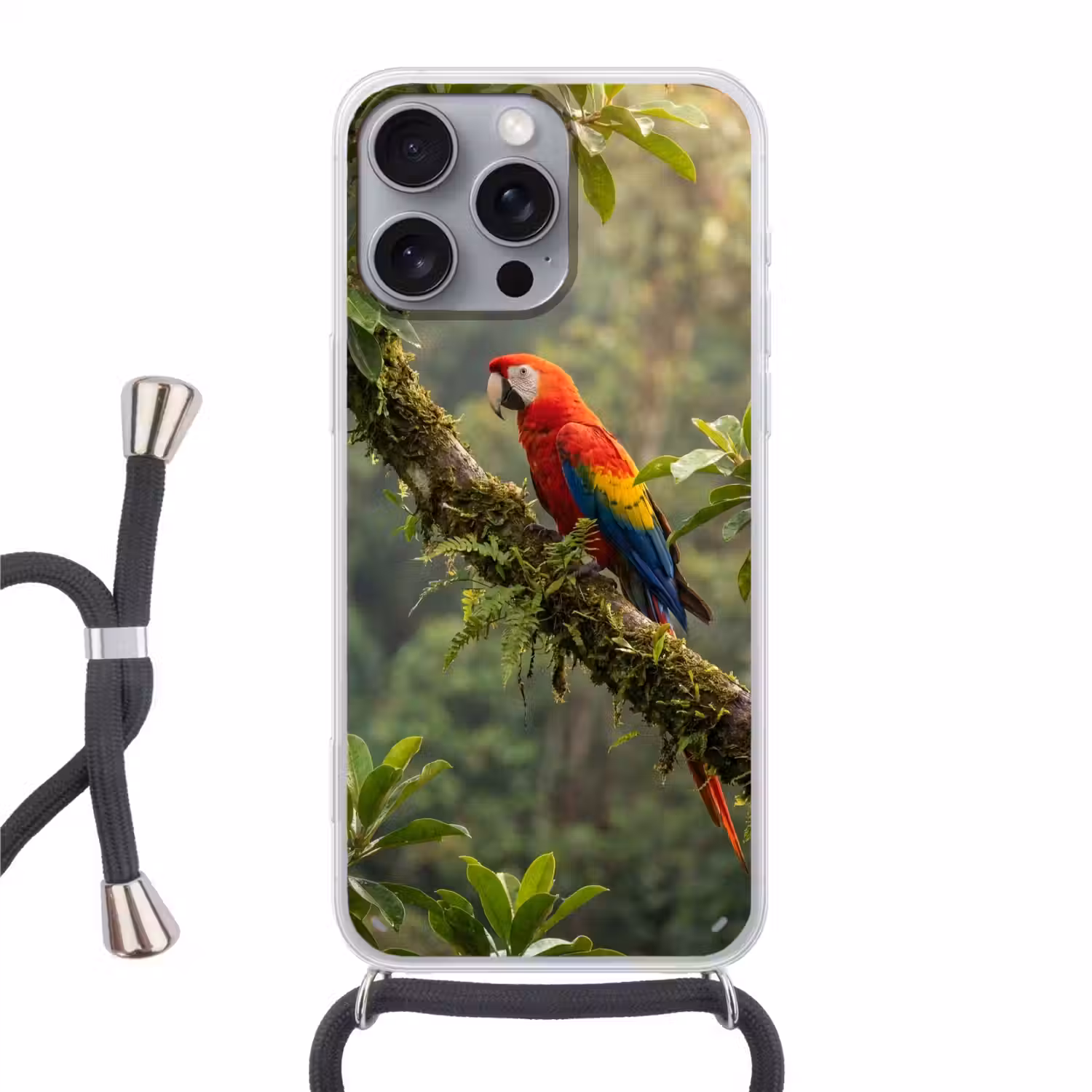 Ara - Jungle - Rood Hoesje iPhone 16 Pro Max met koord klein -3d