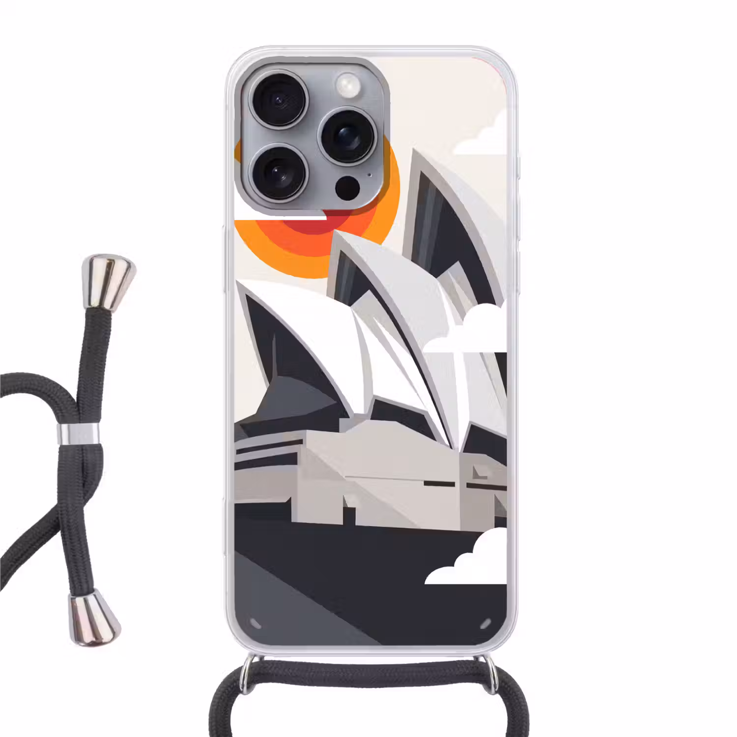 Architectuur - Stadsgezicht - Modern - Grijs - Oranje Hoesje iPhone 16 Pro Max met koord klein -3d