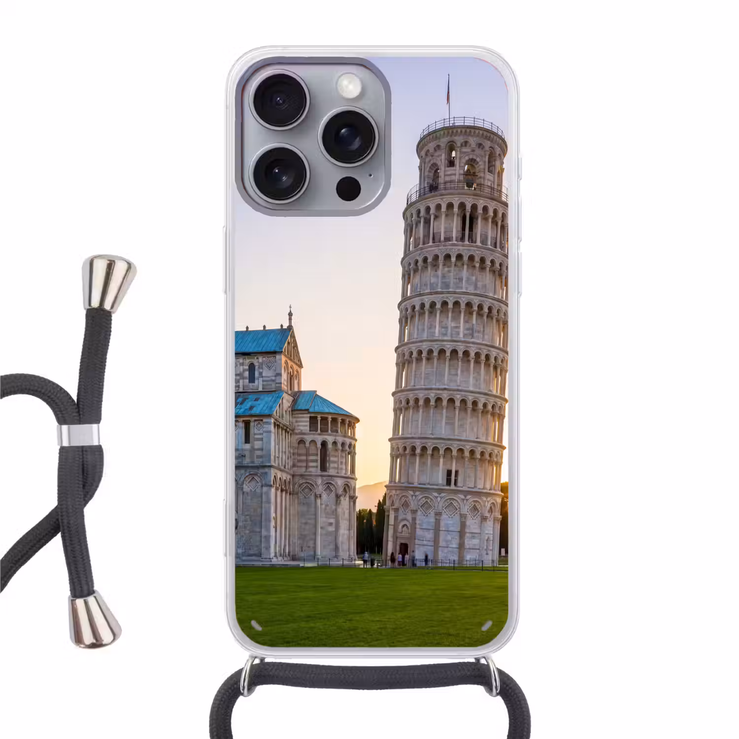 Architectuur - Toren - Pisa - Italië - Zonsondergang Hoesje iPhone 16 Pro Max met koord klein -3d