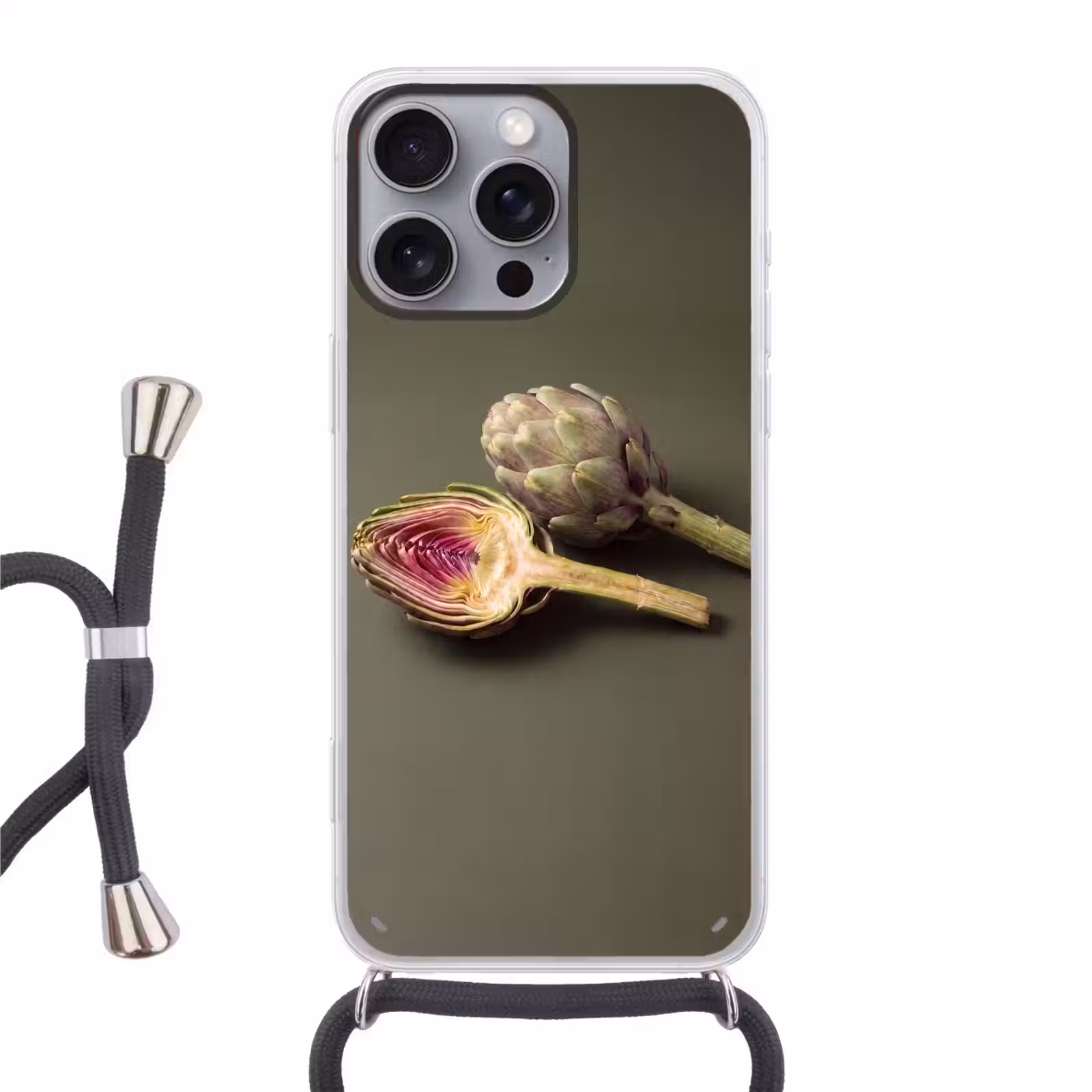 Phone case crossbody - Artichoke - Purple - Food - Artisjok - Paars - Voedsel Hoesje iPhone 16 Pro Max met koord klein