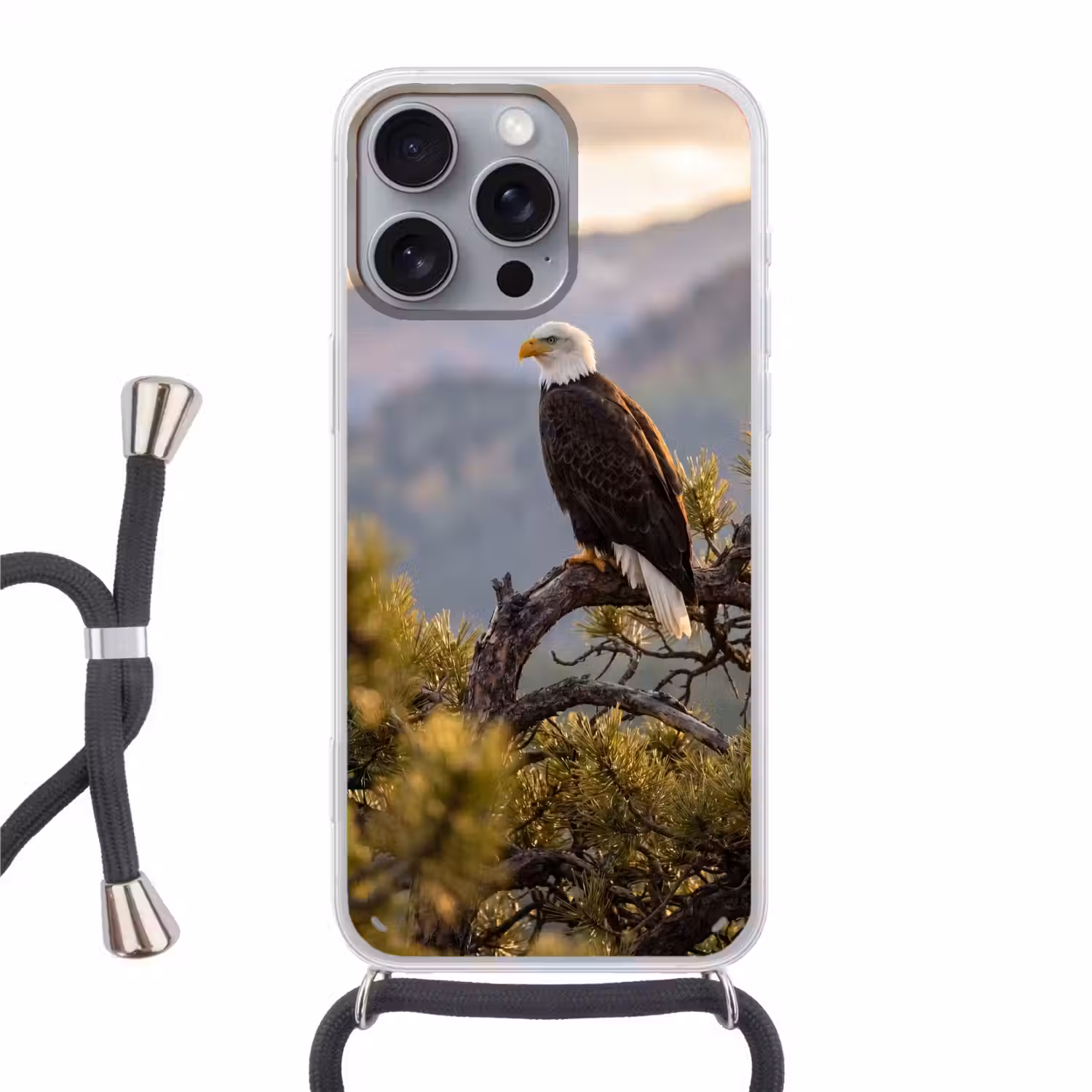Zeearend - Boom - Bergen - Groen Hoesje iPhone 16 Pro Max met koord klein -3d