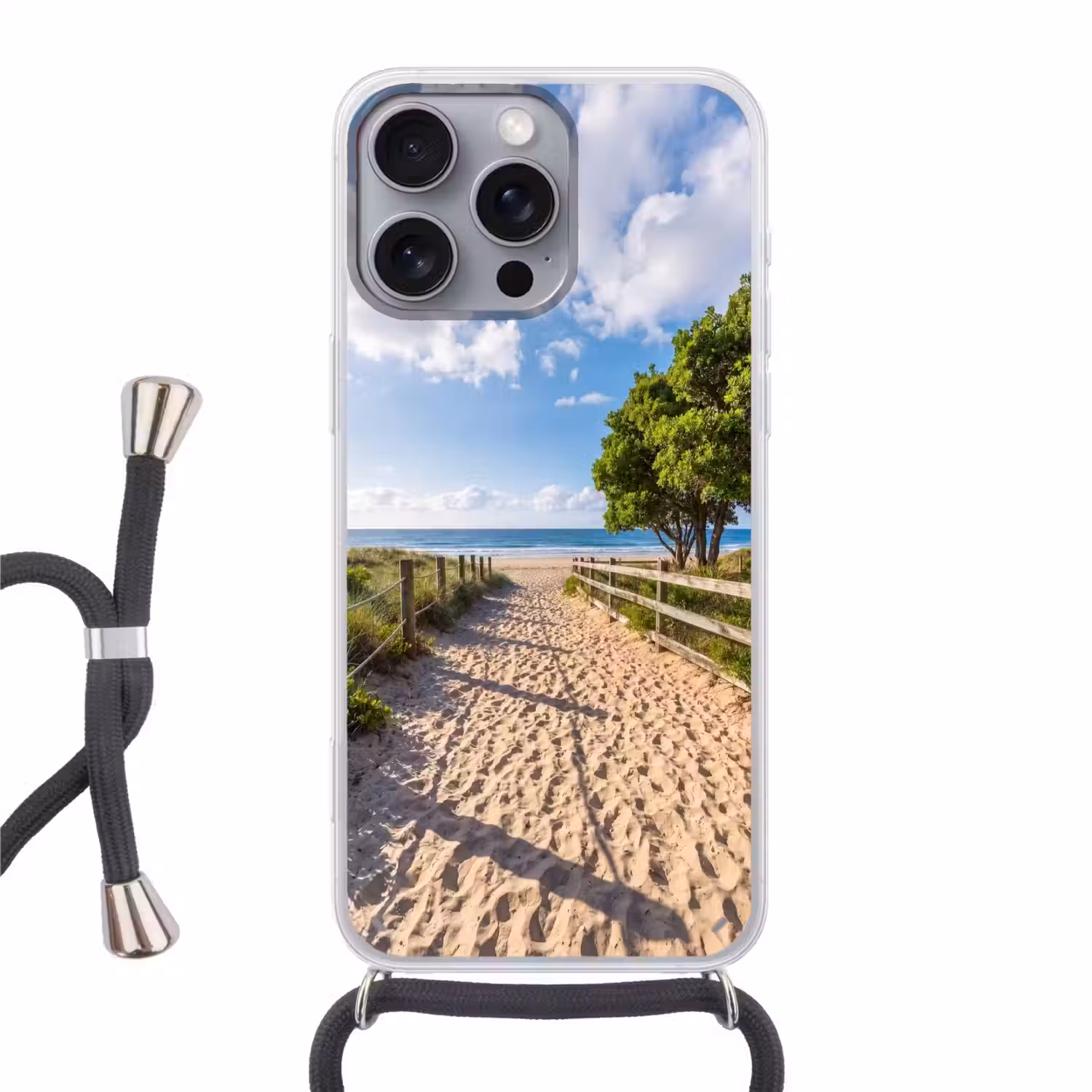 Strand - Zandpad - Oceaan - Natuur Hoesje iPhone 16 Pro Max met koord klein -3d