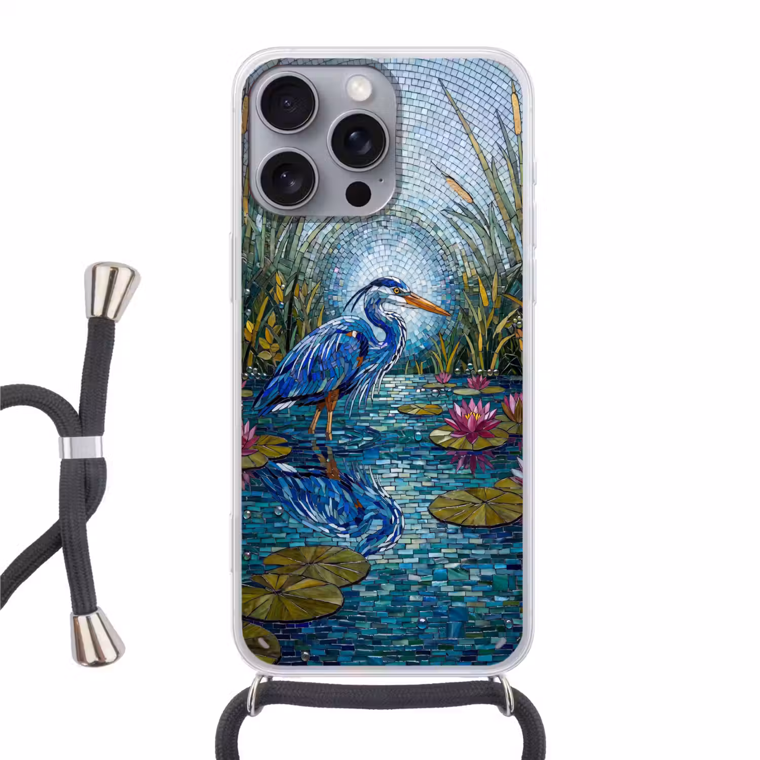 Vogel - Water - Natuur - Abstract - Blauw Hoesje iPhone 16 Pro Max met koord klein -3d