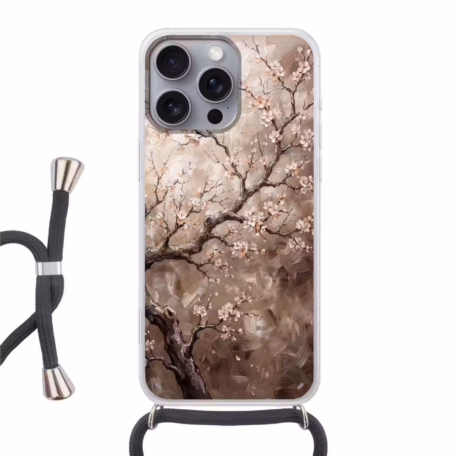 Bloesem - Takken - Schilderij - Beige - Serene Hoesje iPhone 16 Pro Max met koord klein -3d