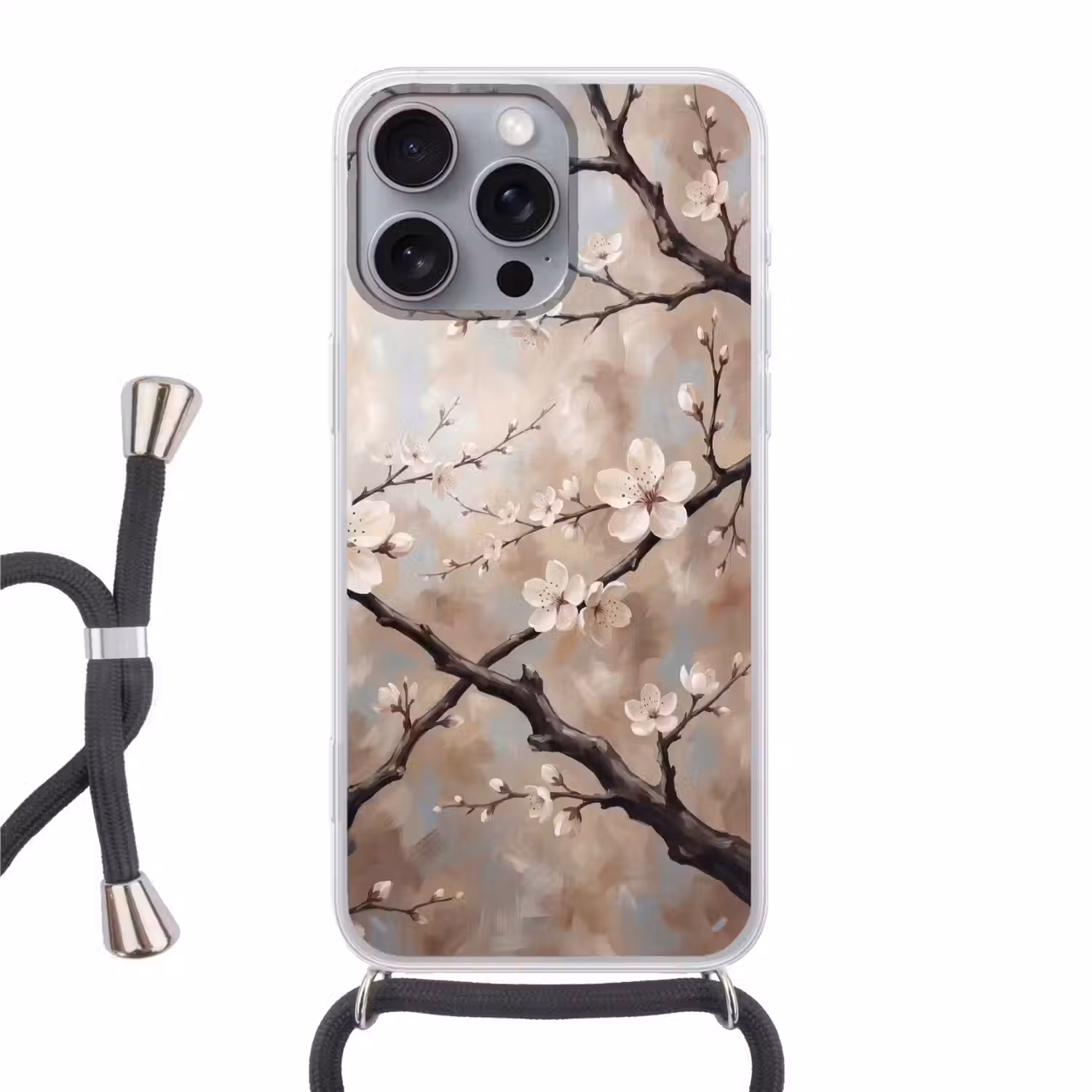 Bloesem - Takken - Schilderij - Beige - Serene Hoesje iPhone 16 Pro Max met koord klein -3d