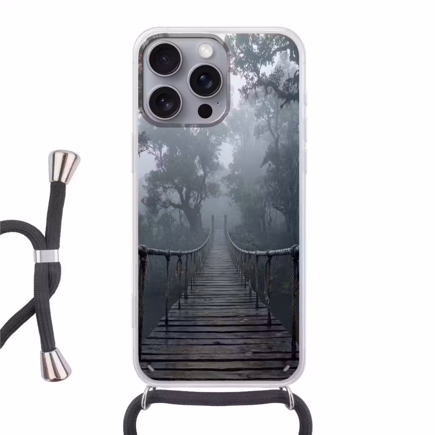 Brug - Jungle - Mist - Natuur Hoesje iPhone 16 Pro Max met koord klein -3d