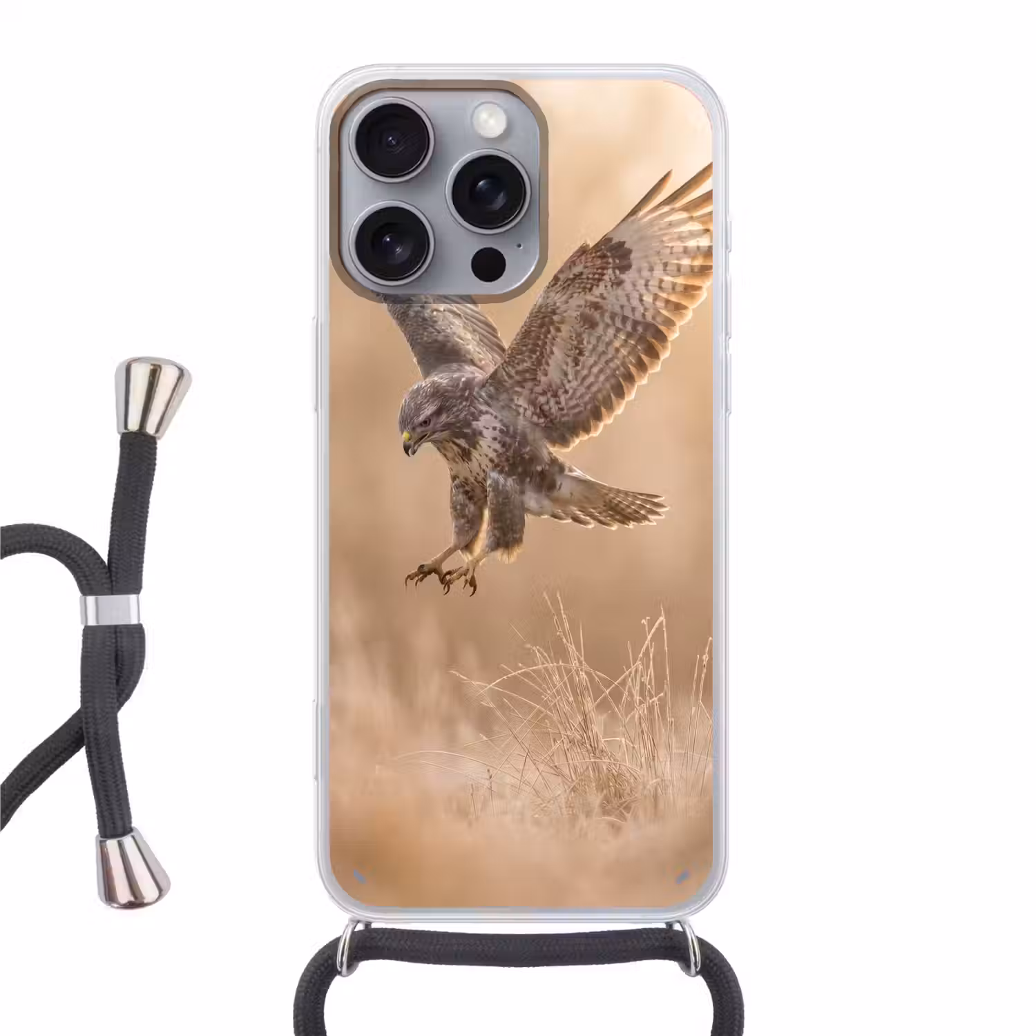 Buizerd - Roofvogel - Natuur - Bruin Hoesje iPhone 16 Pro Max met koord klein -3d