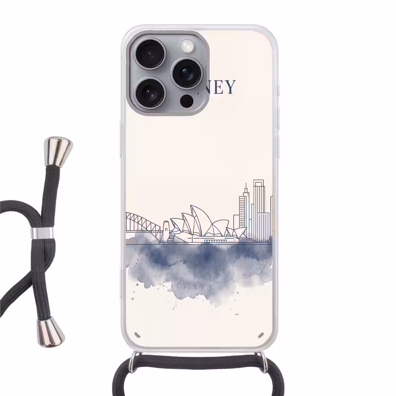 Stad - Skyline - Architectuur - Minimalistisch - Blauw Hoesje iPhone 16 Pro Max met koord klein -3d