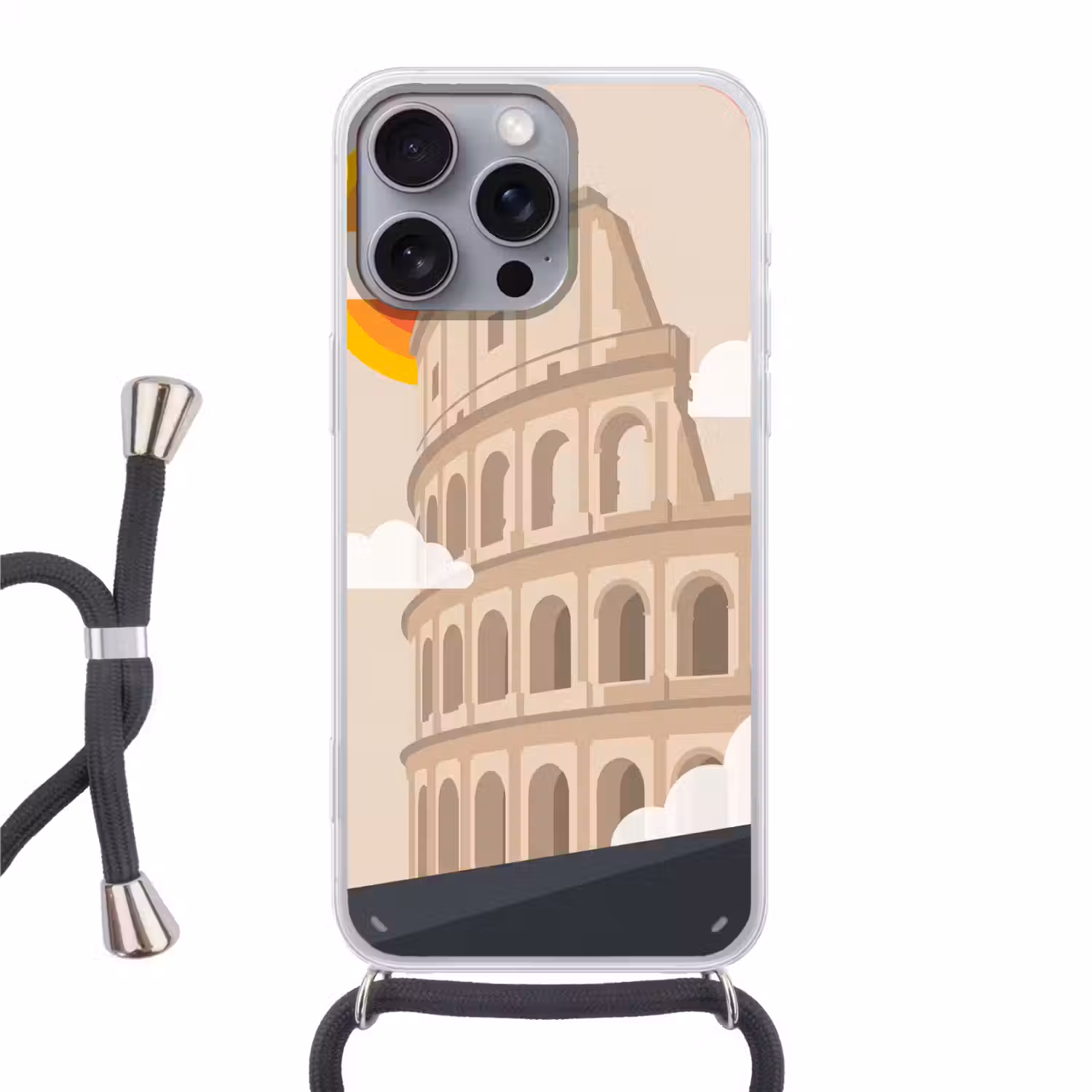 Colosseum - Zonsopgang - Rome - Architectuur - Beige Hoesje iPhone 16 Pro Max met koord klein -3d