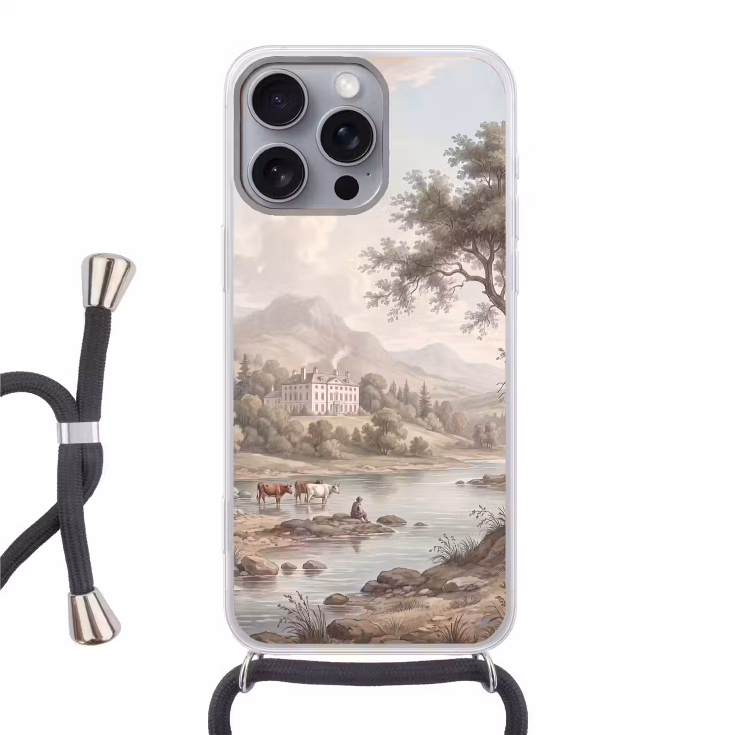 Landhuis - Rivier - Vee Hoesje iPhone 16 Pro Max met koord klein -3d