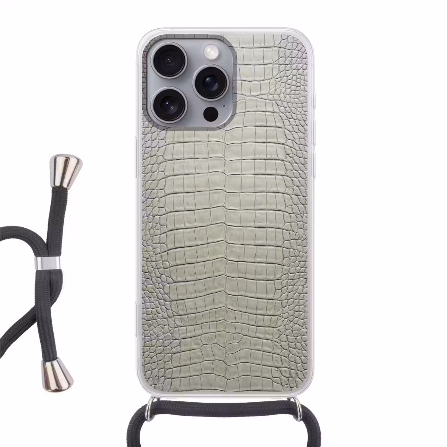 Krokodillenleer - Schubben - Groen Hoesje iPhone 16 Pro Max met koord klein -3d