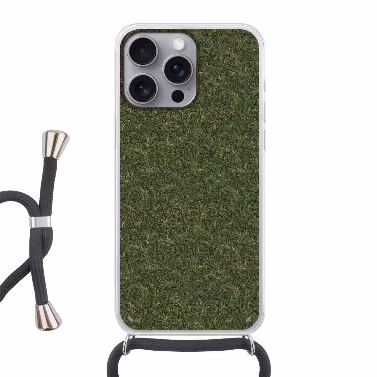 Donker - Groen - Krullend - Botanisch Hoesje iPhone 16 Pro Max met koord klein 804 -3d