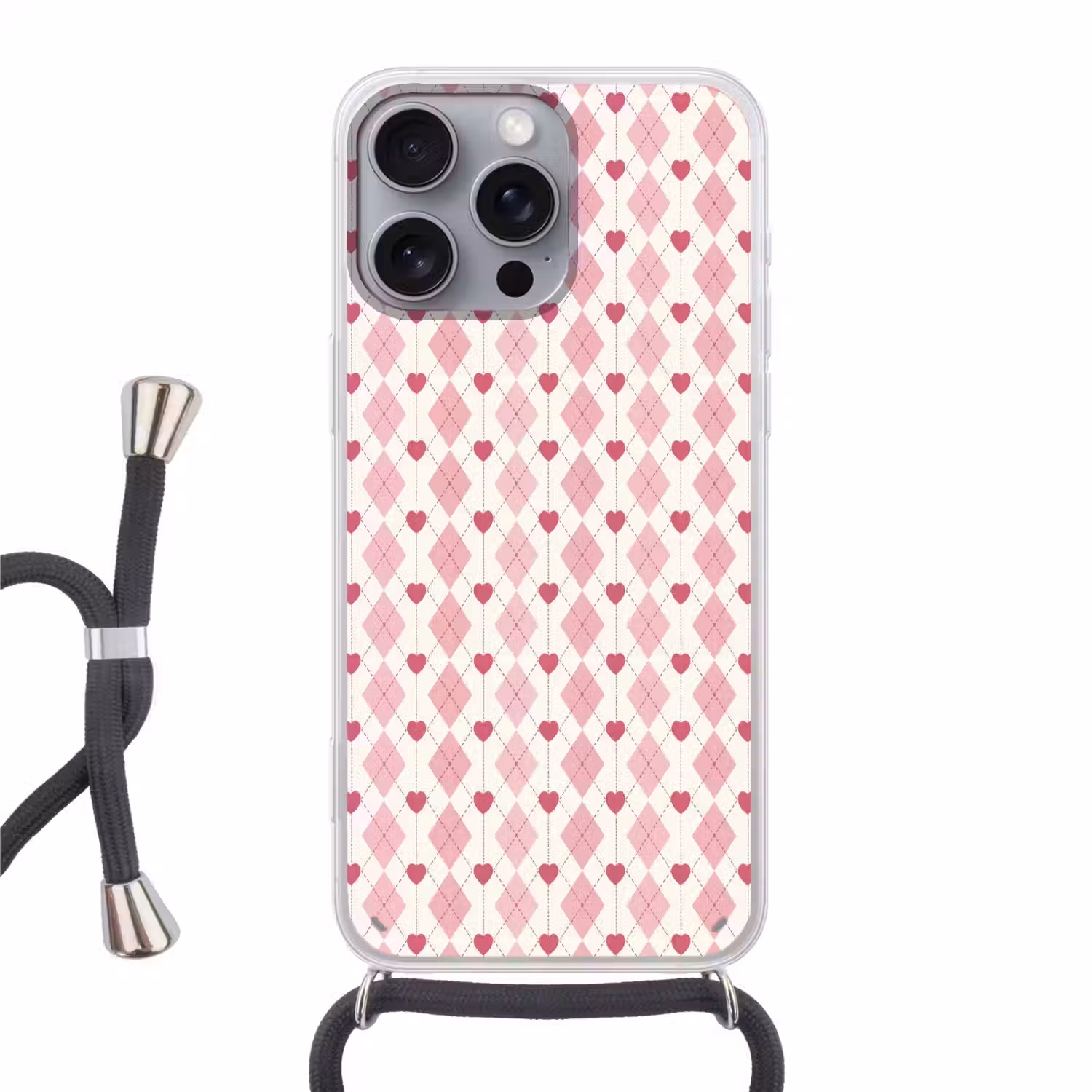 Ruiten - Klassiek - Roze - Wit Hoesje iPhone 16 Pro Max met koord klein 804 -3d