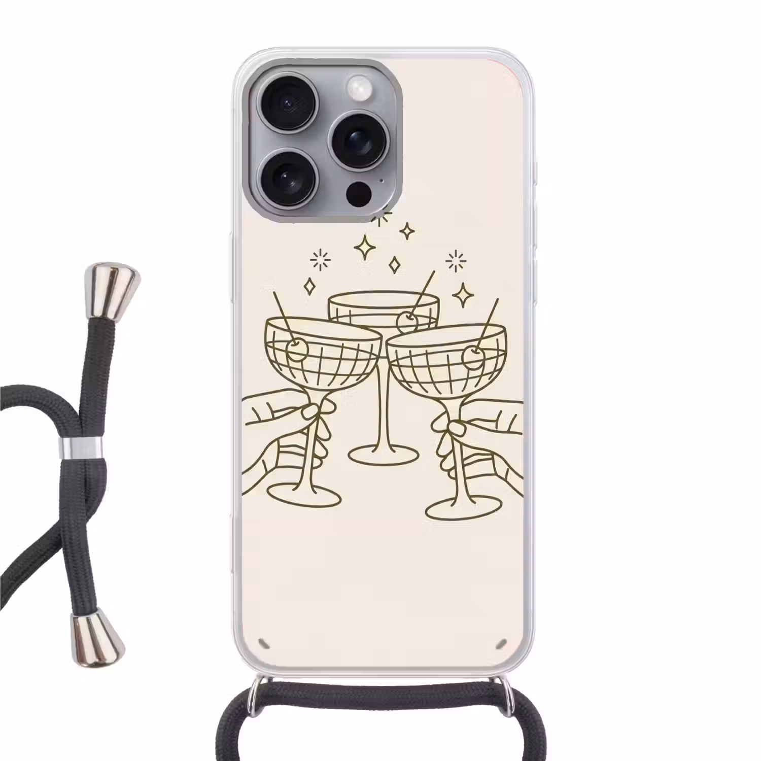 Drankjes - Feest - Proosten - Minimalistisch - Groen Hoesje iPhone 16 Pro Max met koord klein -3d