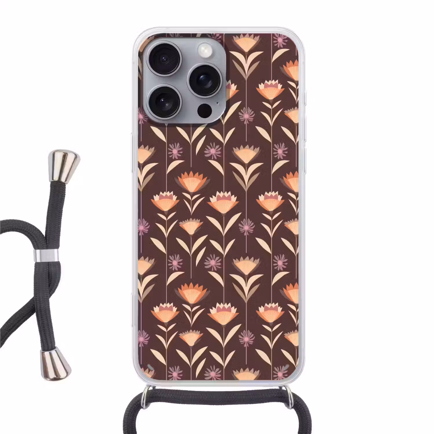 Elegant - Retro - Bruin Hoesje iPhone 16 Pro Max met koord klein 804 -3d