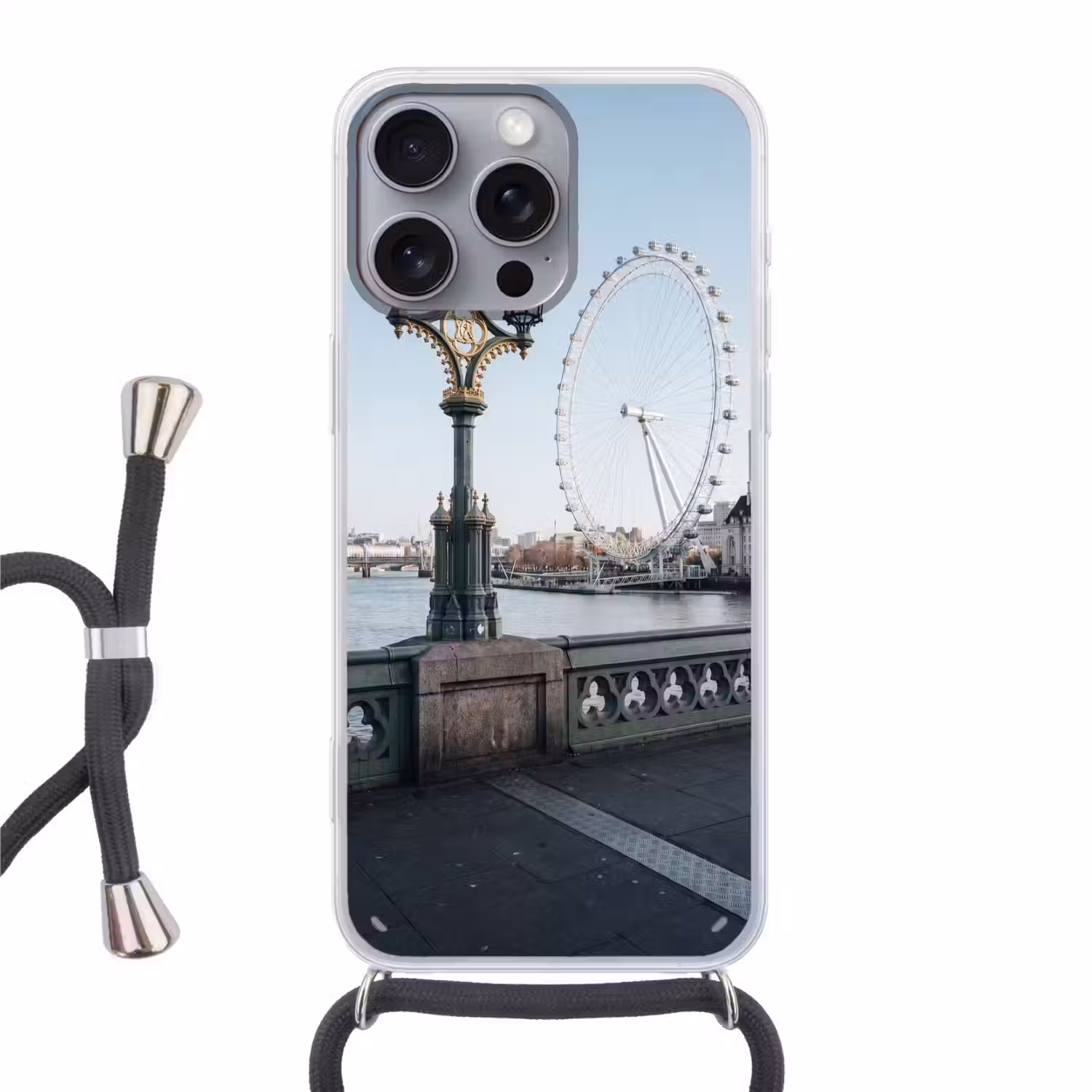 Reuzenrad - Londen - Stad - Architectuur - Brug Hoesje iPhone 16 Pro Max met koord klein -3d